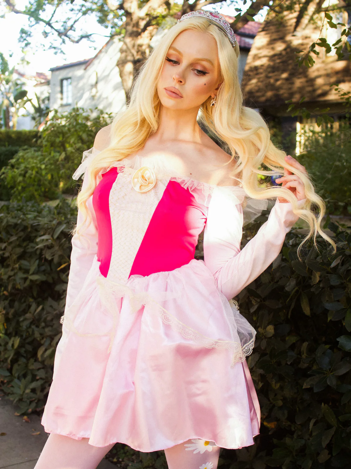 Pink 1940s Princess Off Shoulder Tulle Party Dress - Image 3