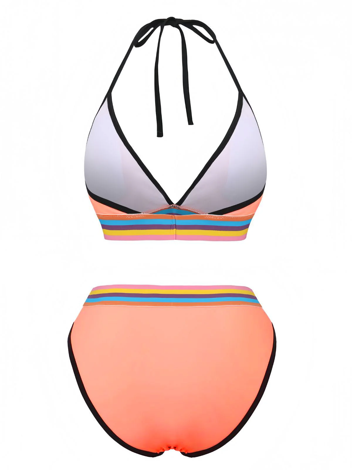 Pink 1940s Rainbow Striped Triangle Bikini Set - Image 3