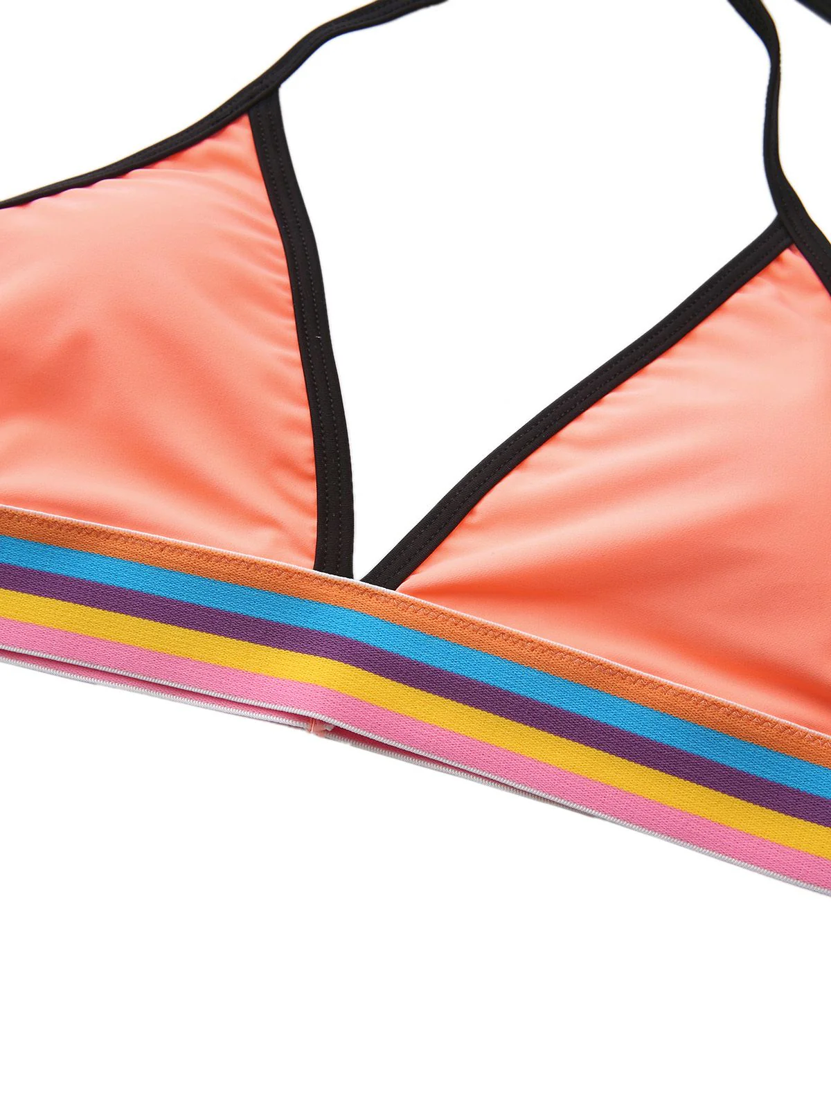 Pink 1940s Rainbow Striped Triangle Bikini Set - Image 4