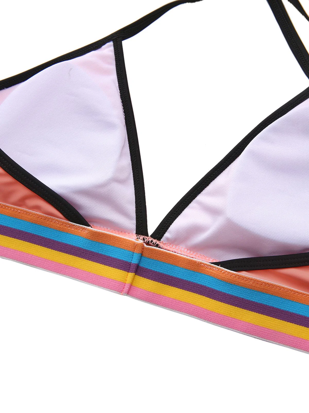 Pink 1940s Rainbow Striped Triangle Bikini Set - Image 5