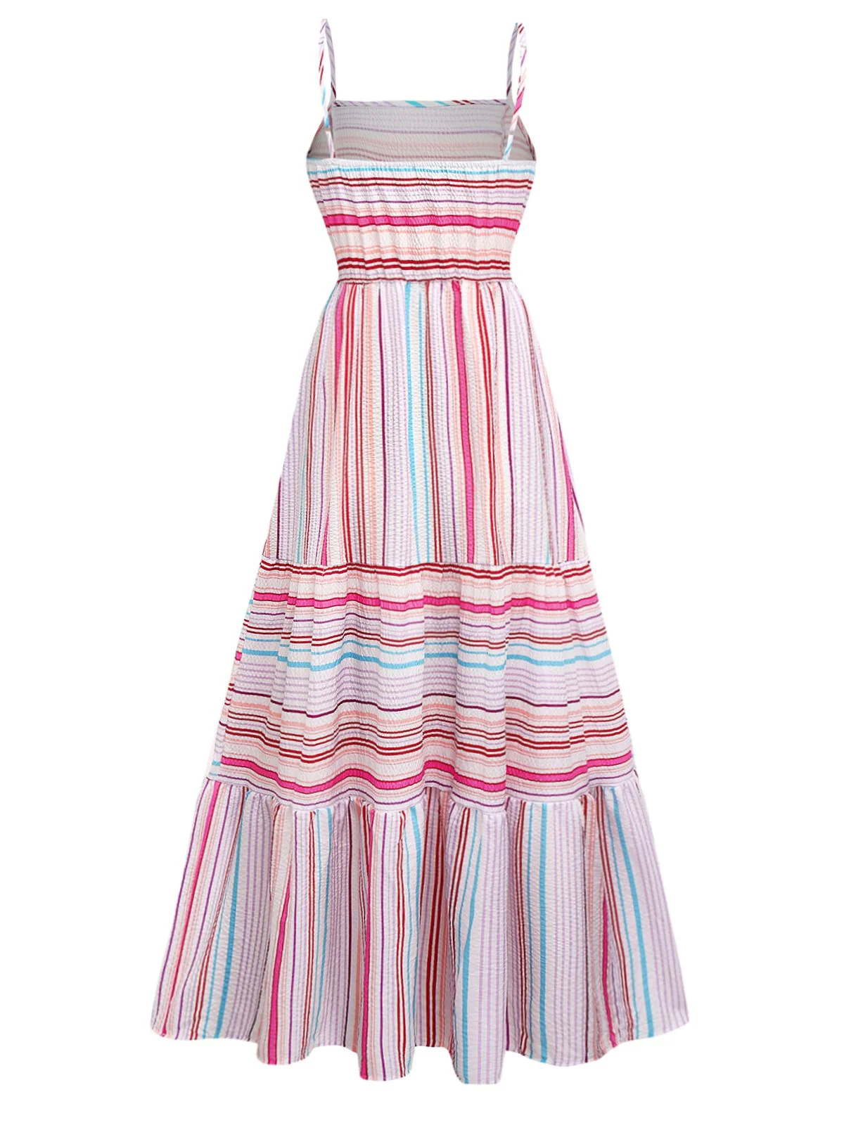 Pink 1940s Rainbow Striped Tube Dress - Image 2