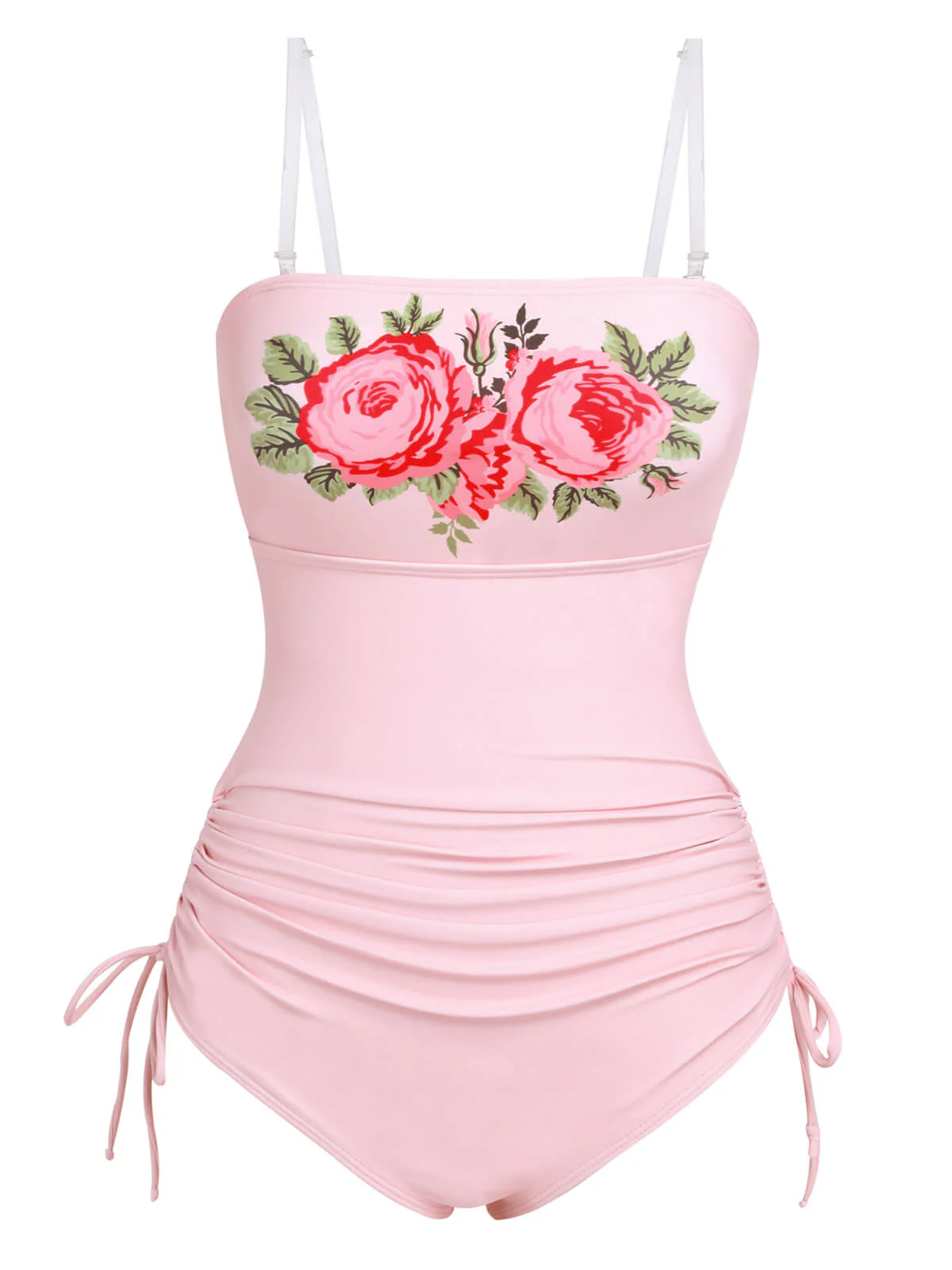 Pink 1940s Rose Strap One-piece Swimsuit - Image 2