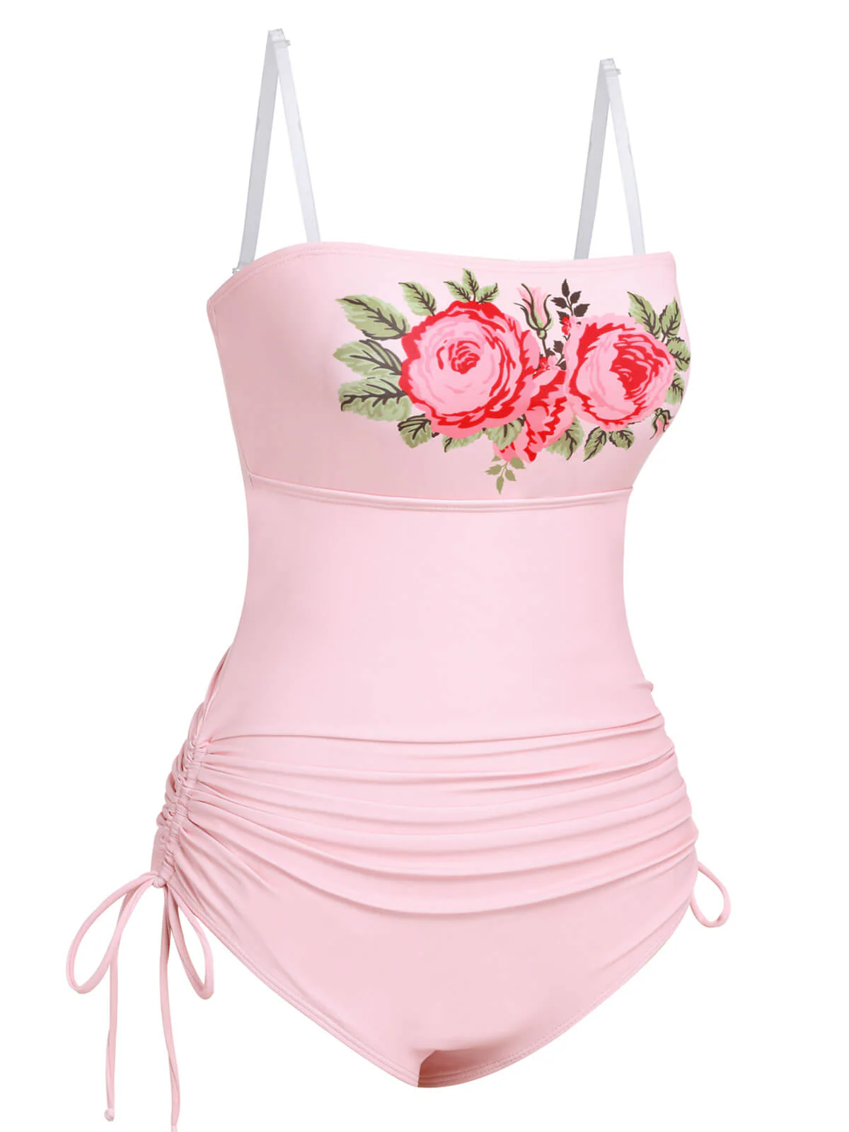Pink 1940s Rose Strap One-piece Swimsuit - Image 3