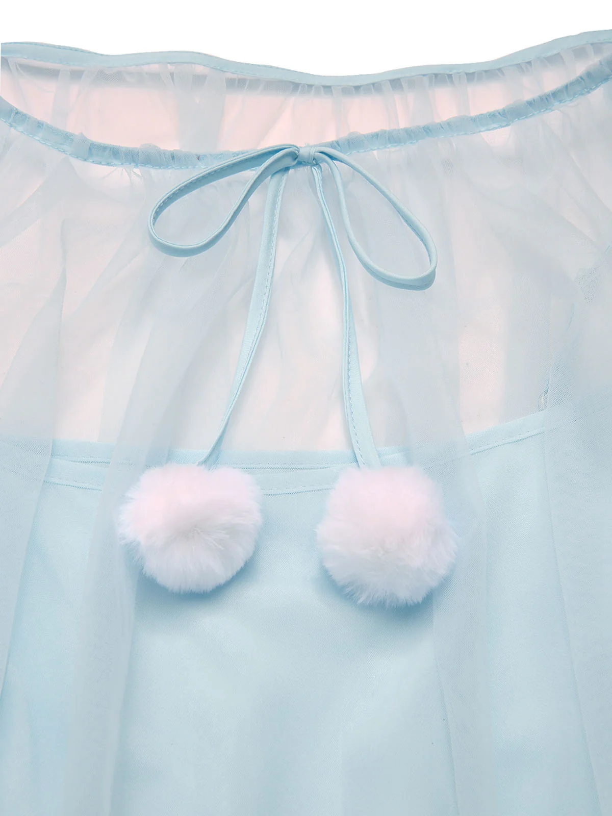 Blue 1940s Ruffle Sleeve Plush Trim Tulle Nightgown - Image 5