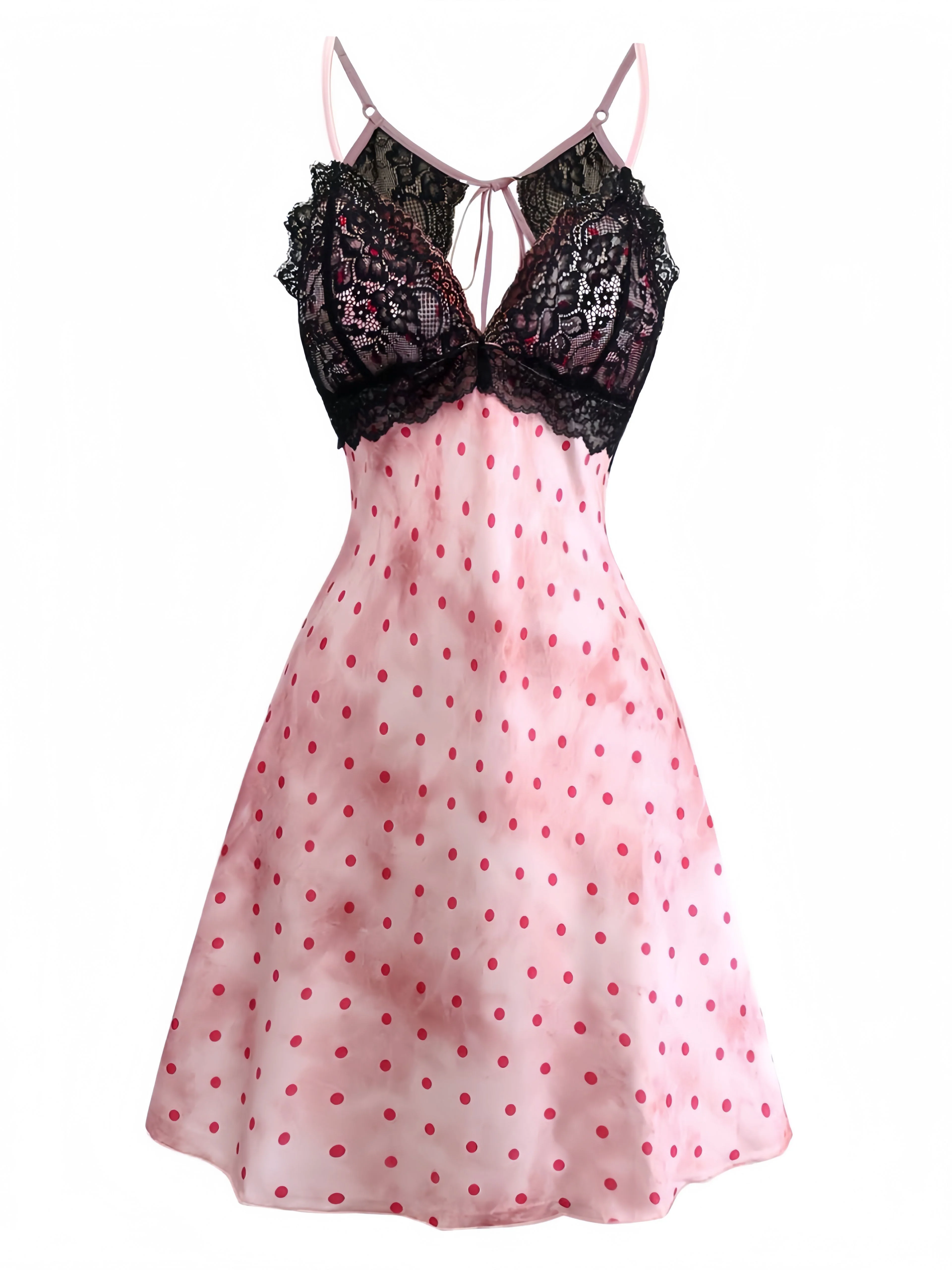 Pink 1940s Satin Polka Dot Lace Trim Backless Nightdress - Image 2