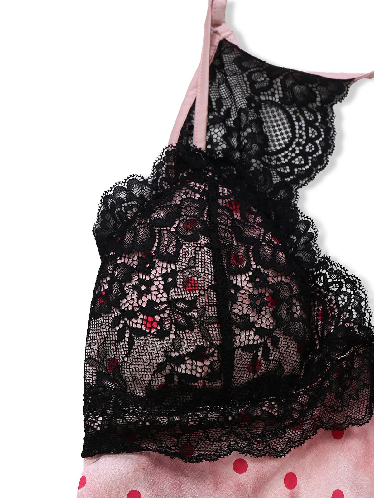 Pink 1940s Satin Polka Dot Lace Trim Backless Nightdress - Image 5