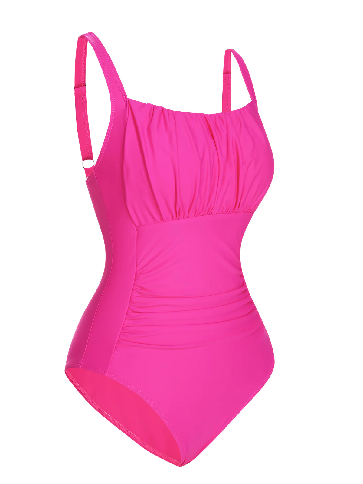 Pink 1940s Solid Wrinkle Strap Swimsuit - Image 2