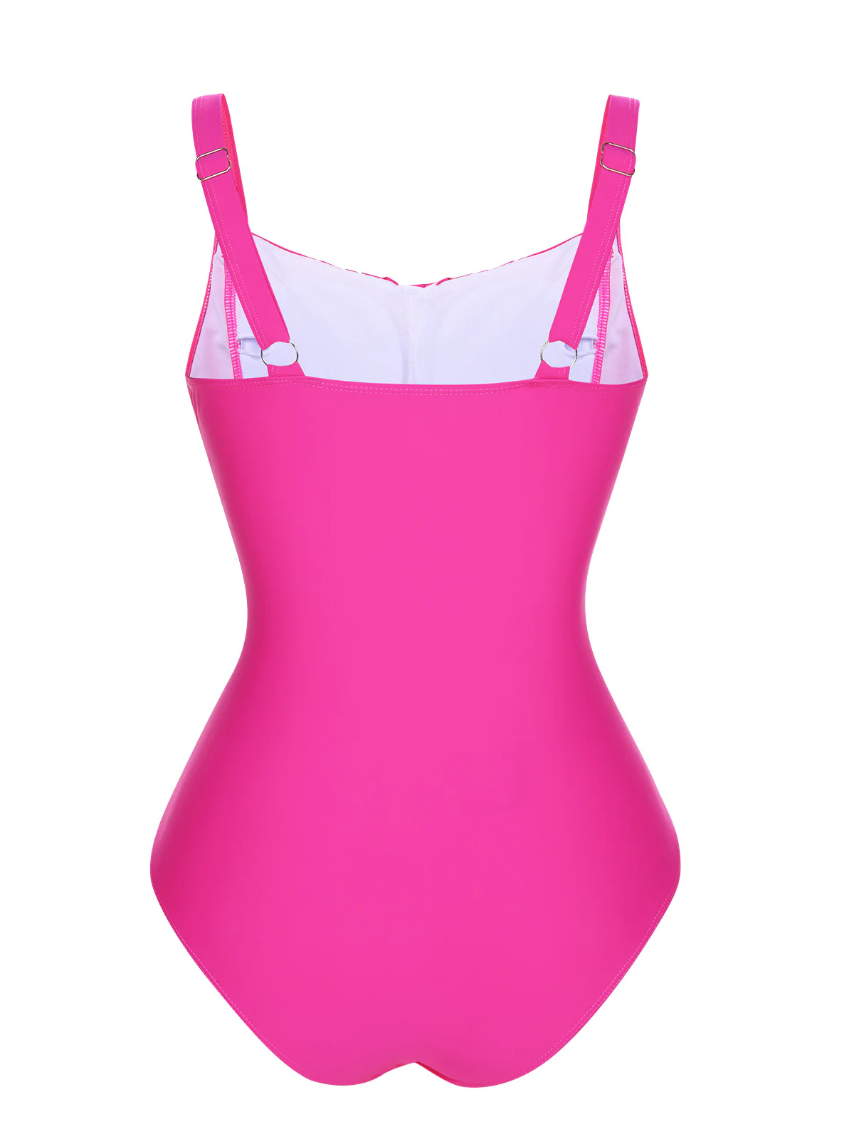 Pink 1940s Solid Wrinkle Strap Swimsuit - Image 3