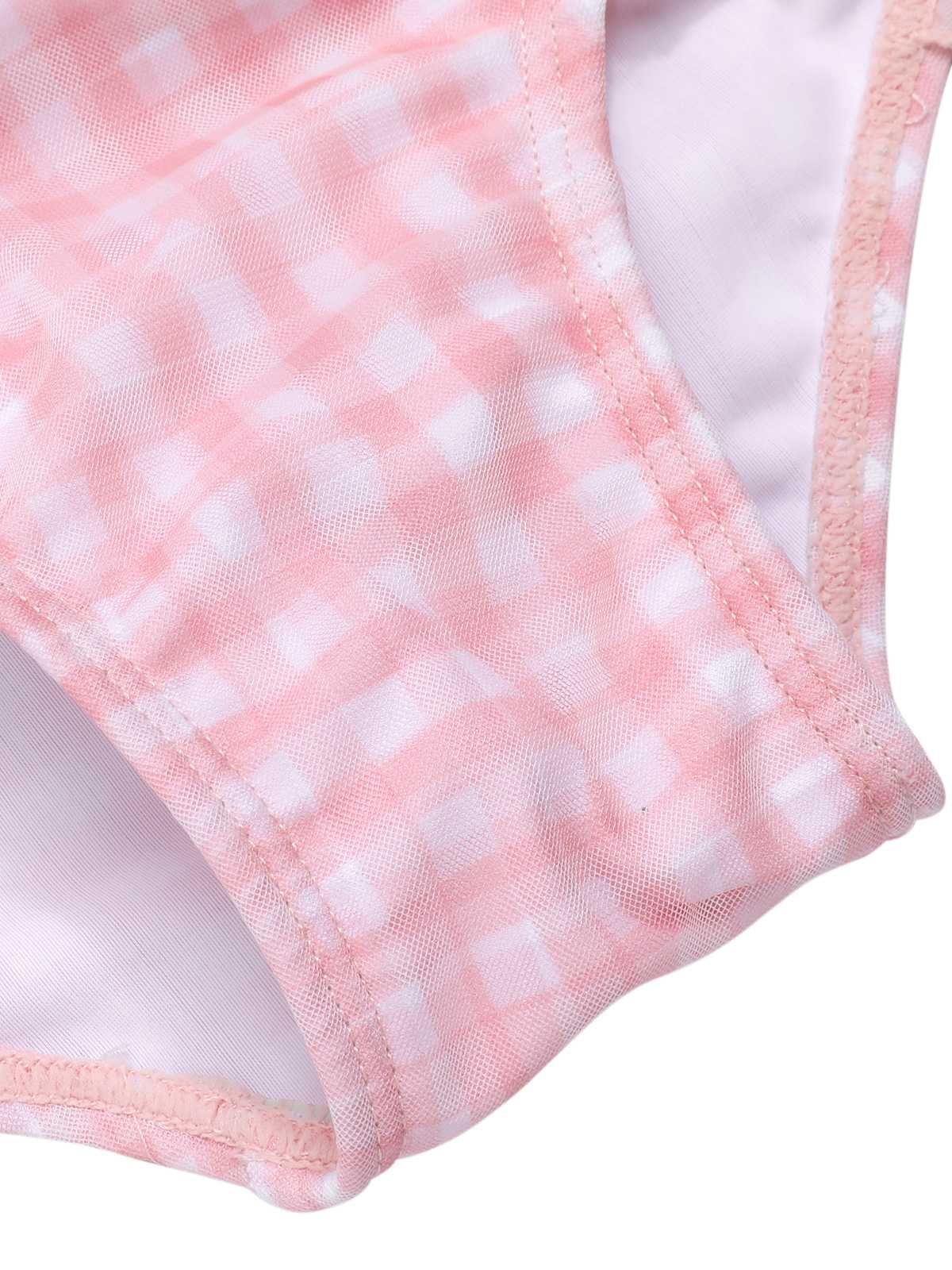 Pink 1940s Spaghetti Strap Mesh Plaids Swimsuit - Image 7