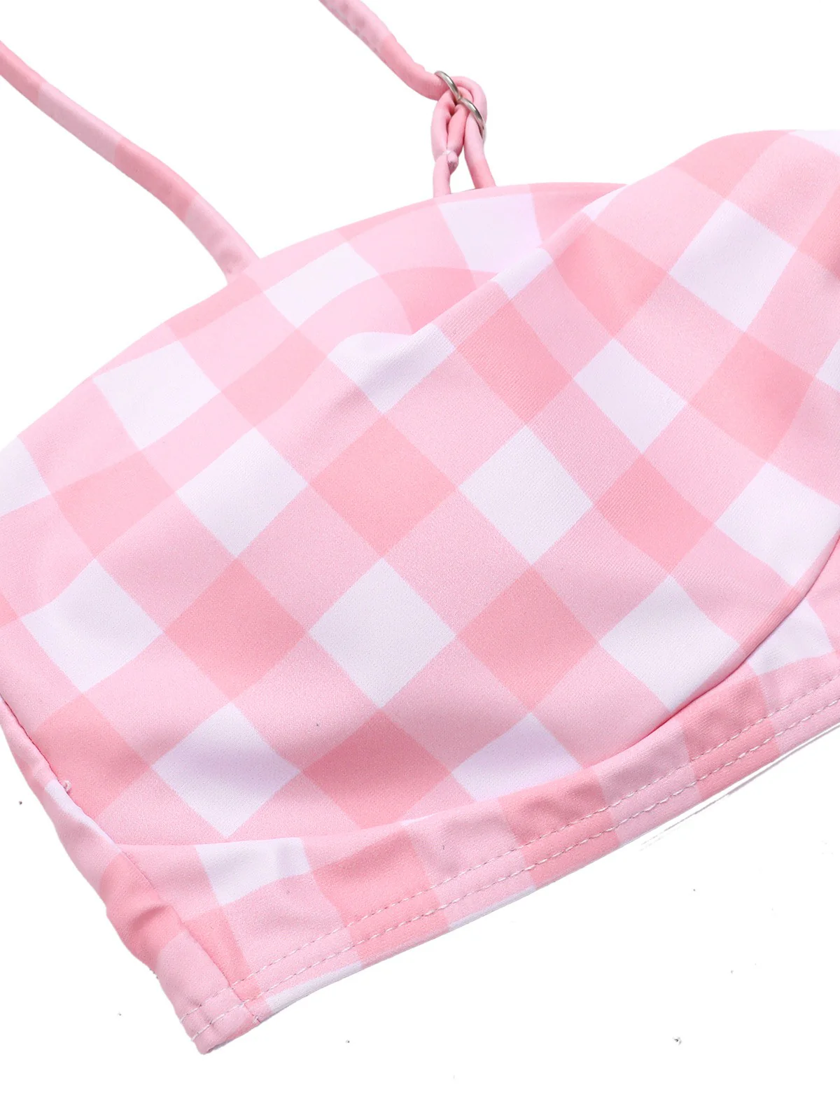 Pink 1940s Spaghetti Strap Plaid Bow Swimsuit - Image 5
