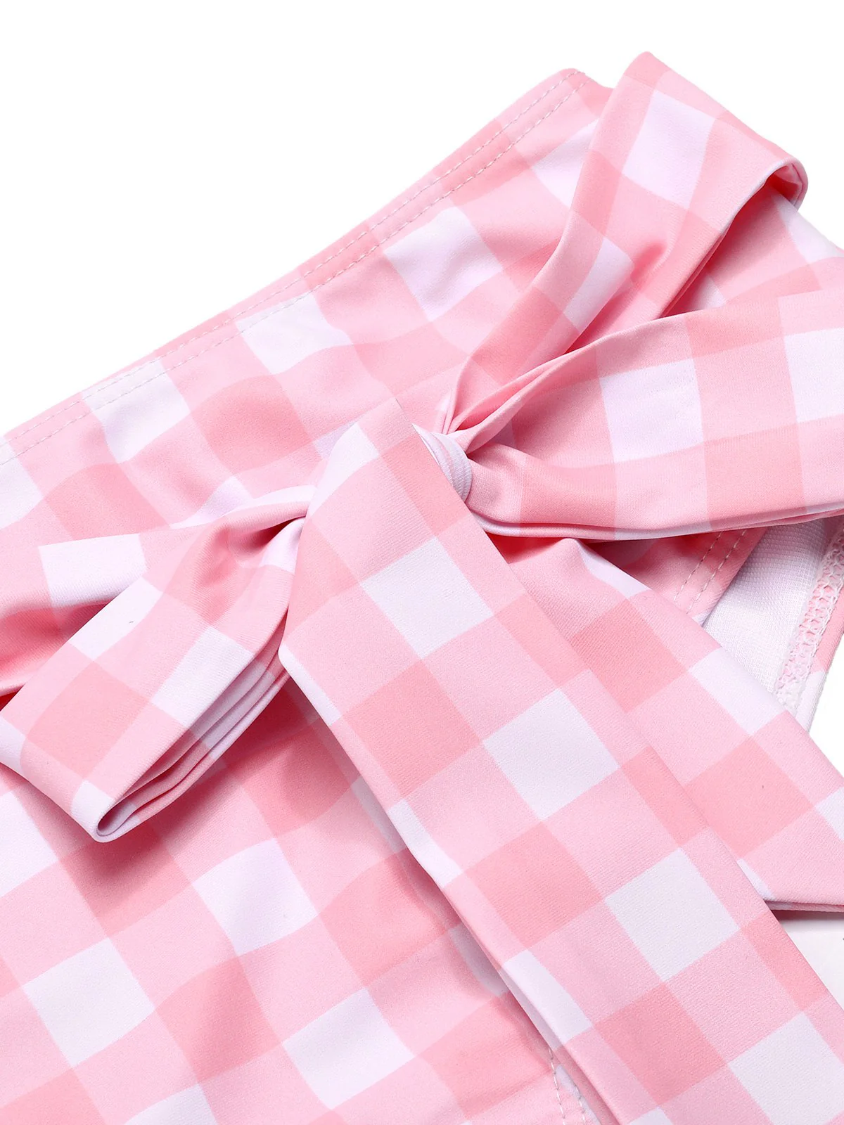 Pink 1940s Spaghetti Strap Plaid Bow Swimsuit - Image 6