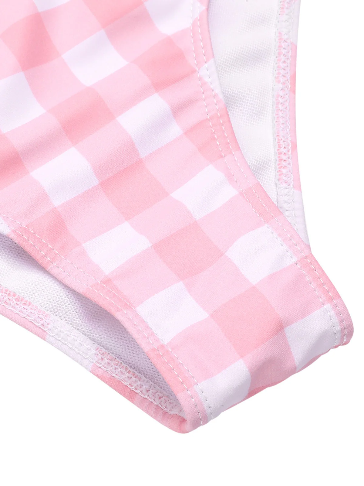 Pink 1940s Spaghetti Strap Plaid Bow Swimsuit - Image 7