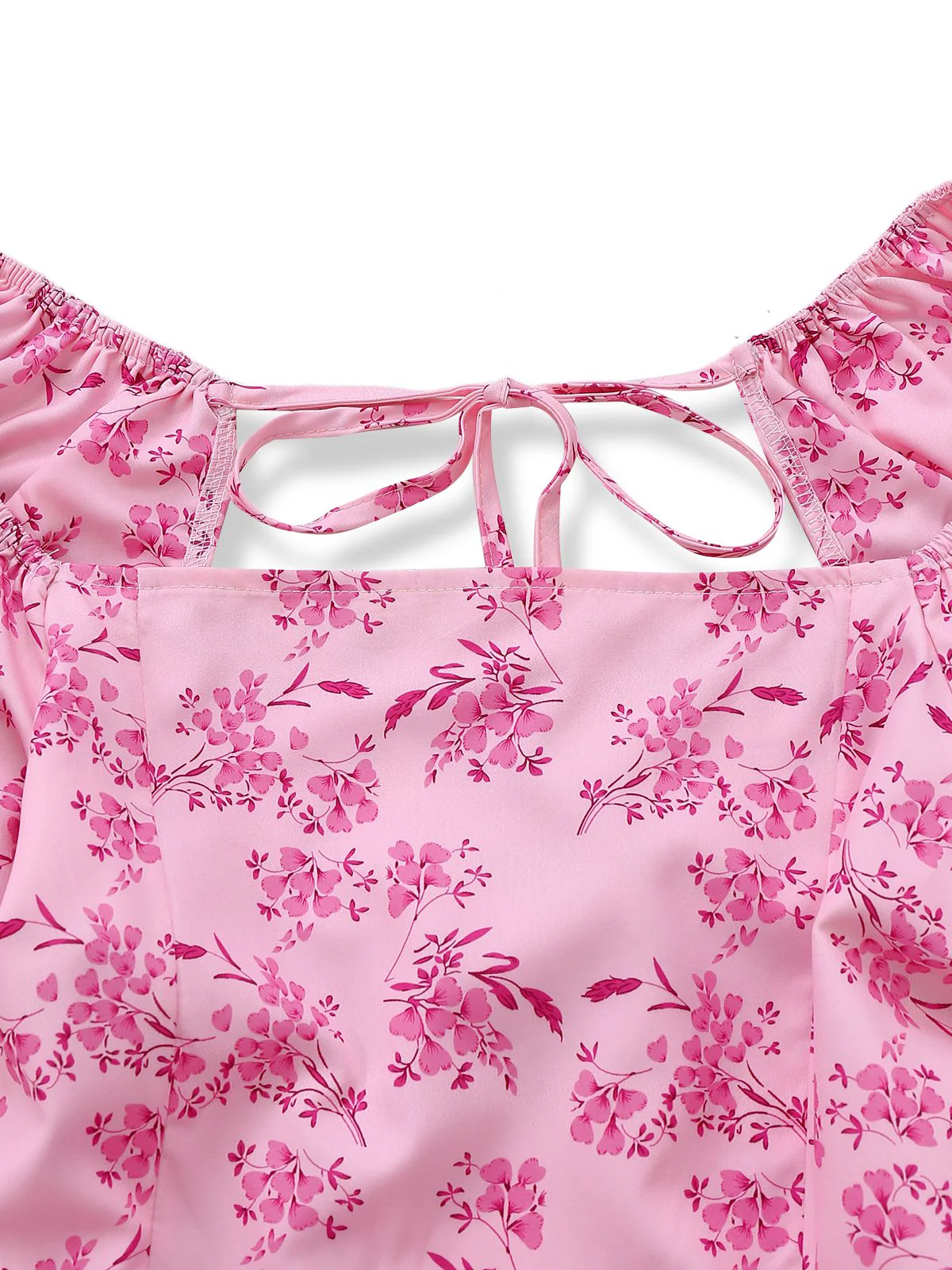 Pink 1940s Square Neck Puff Sleeve Floral Dress - Image 4