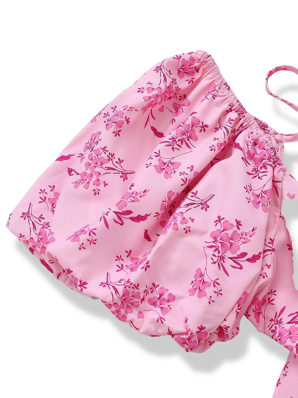 Pink 1940s Square Neck Puff Sleeve Floral Dress - Image 5