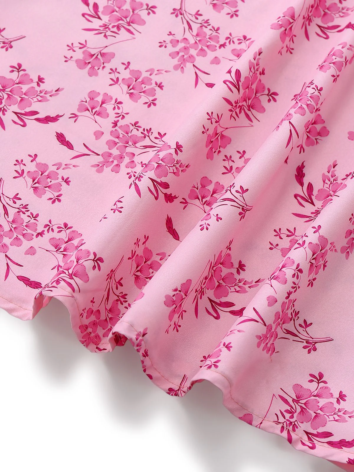Pink 1940s Square Neck Puff Sleeve Floral Dress - Image 6