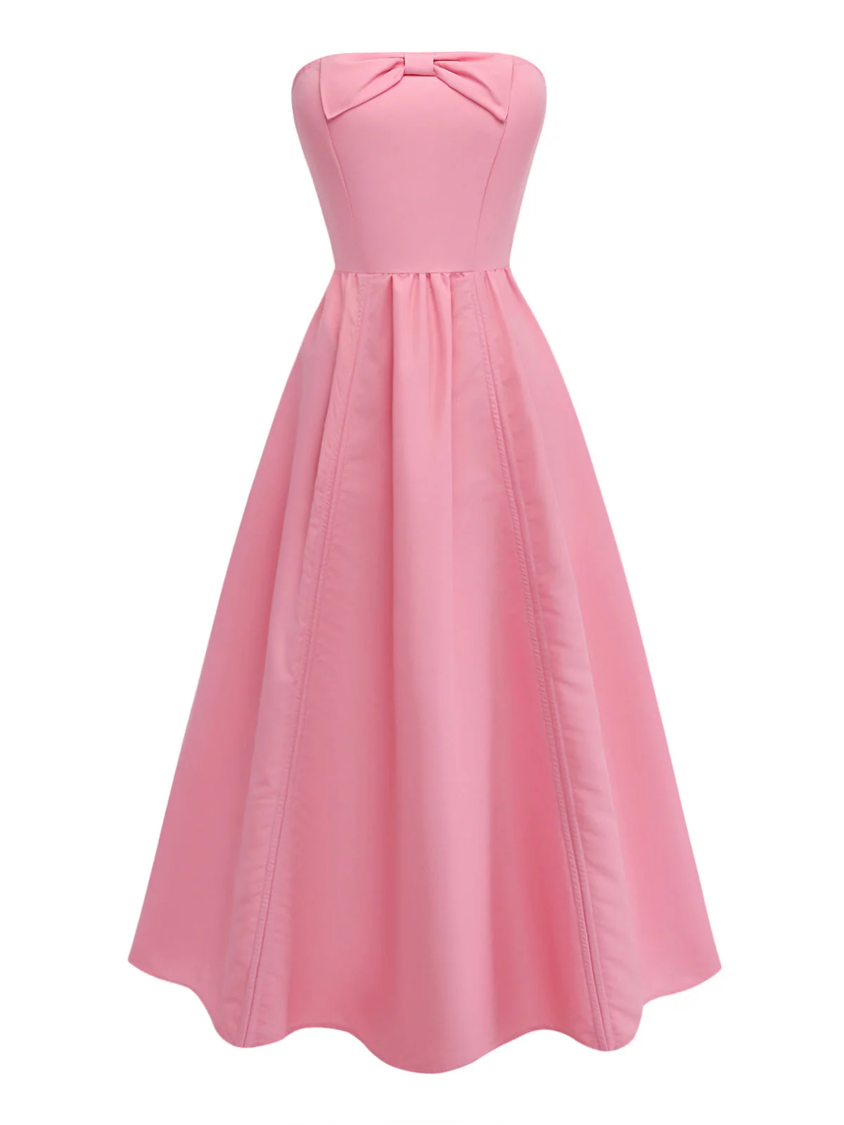 Pink 1940s Strapless Bow Midi Dress - Image 2