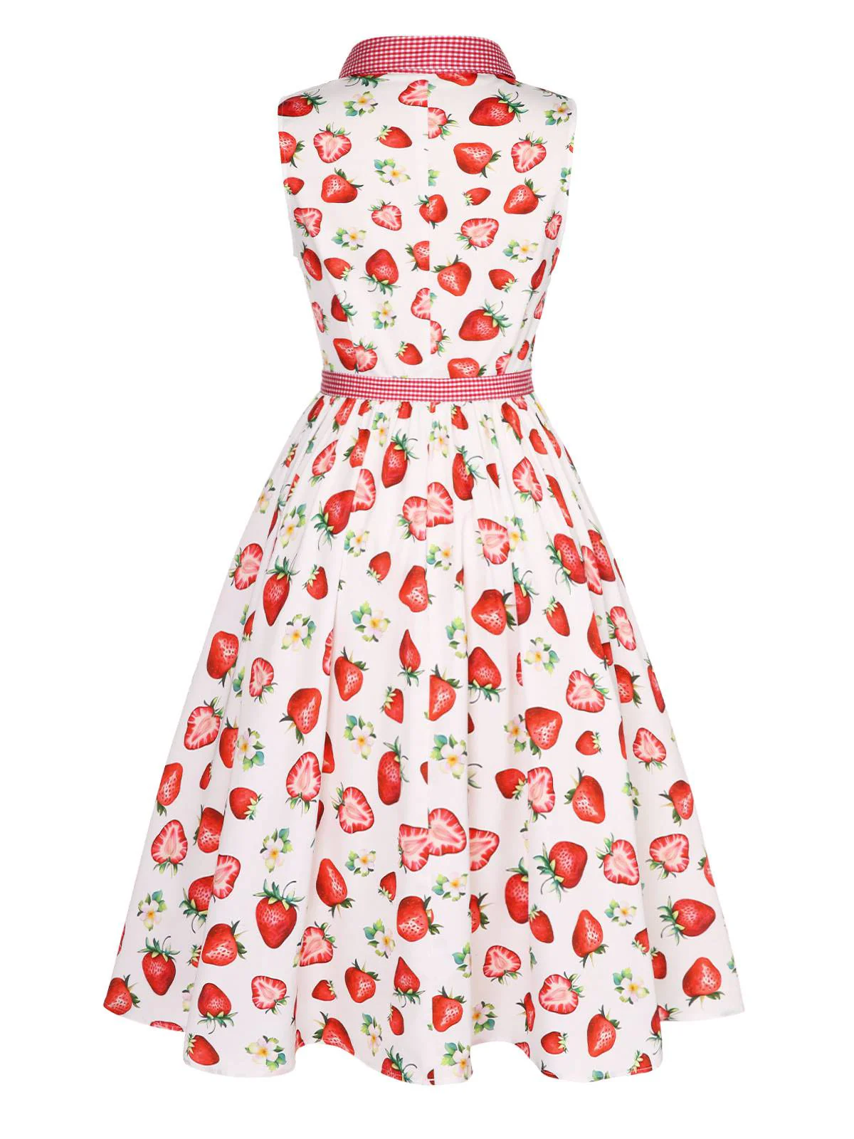Pink 1940s Strawberry Plaid Shirt Collar Dress - Image 5