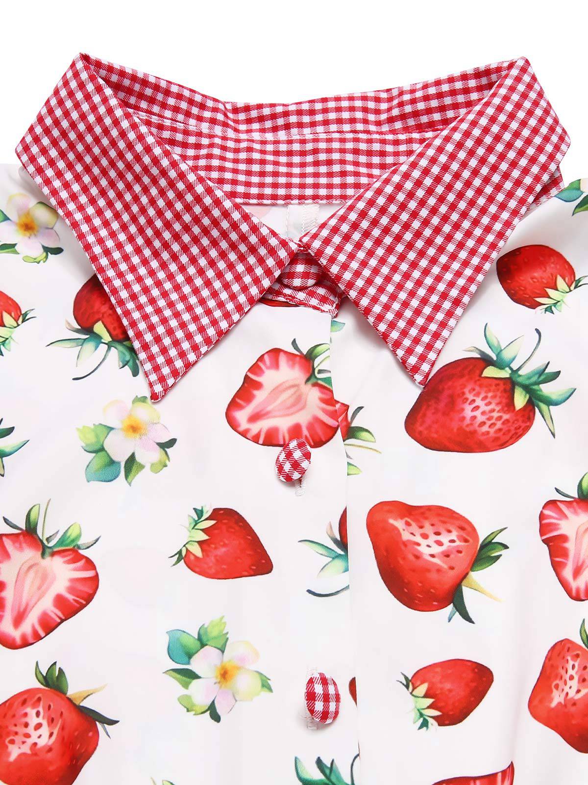 Pink 1940s Strawberry Plaid Shirt Collar Dress - Image 6