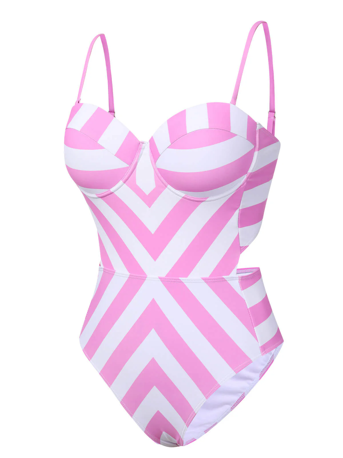 Pink 1940s Striped Bandeau One-Piece Swimsuit - Image 2