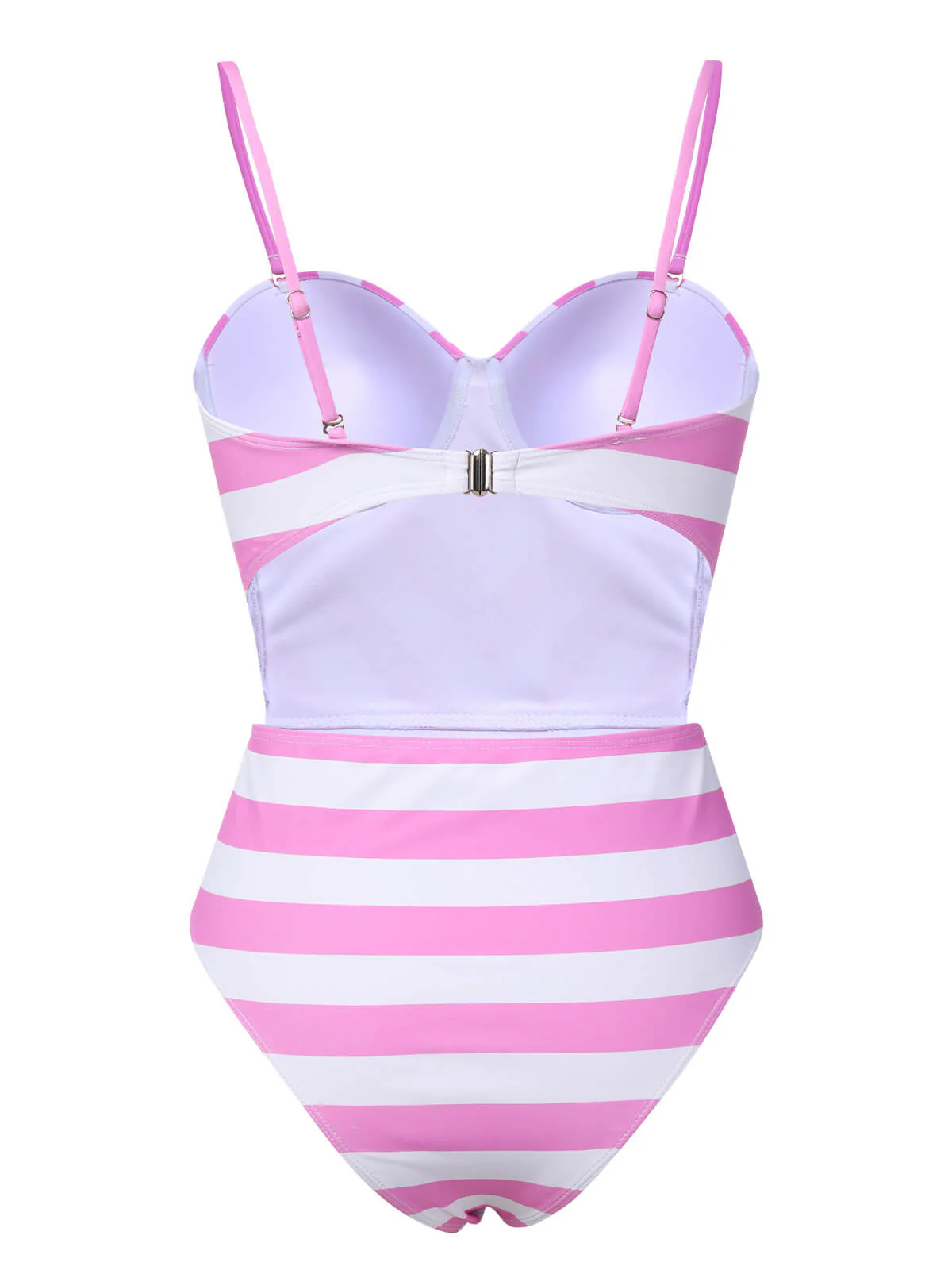 Pink 1940s Striped Bandeau One-Piece Swimsuit - Image 3