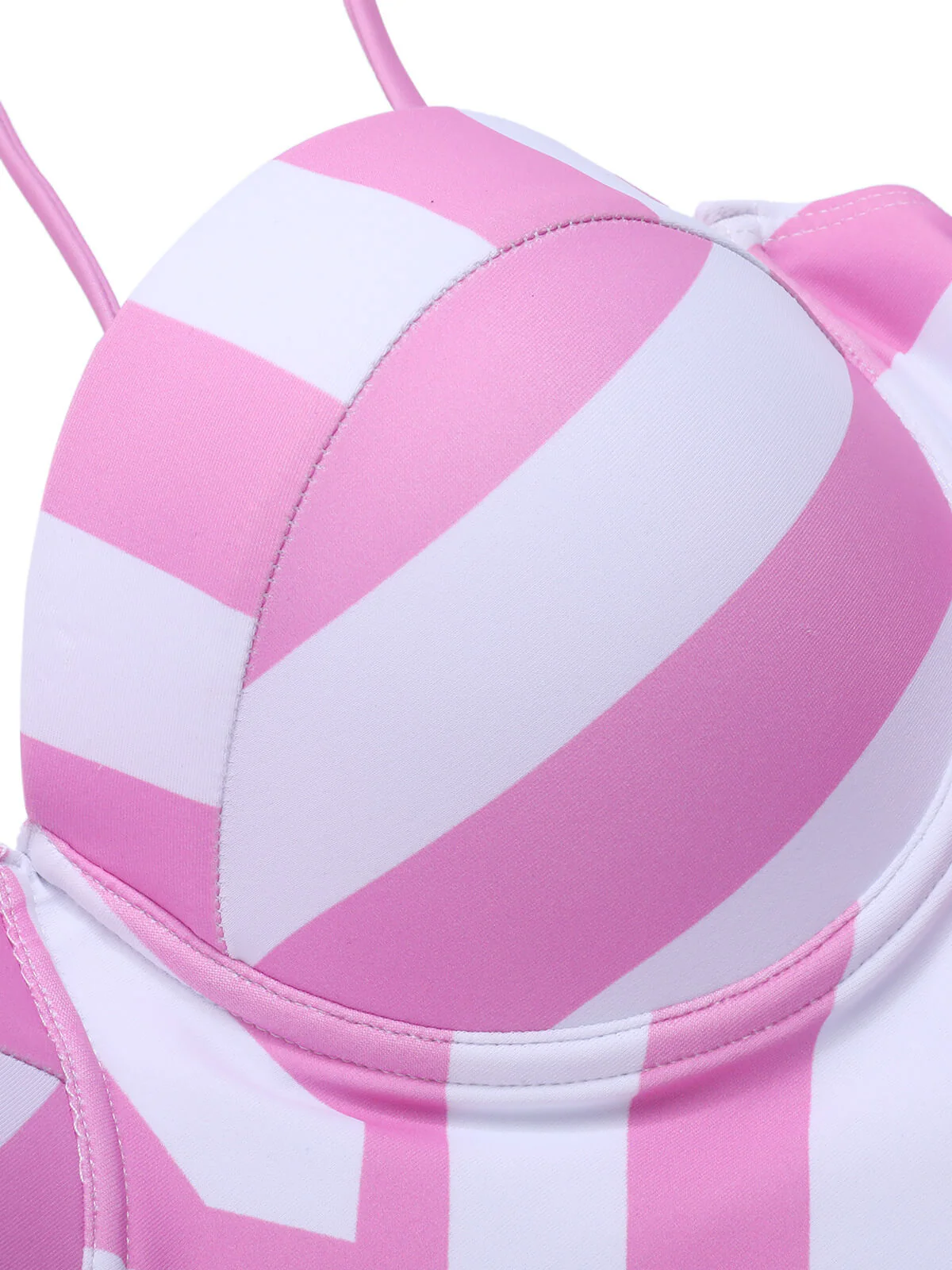 Pink 1940s Striped Bandeau One-Piece Swimsuit - Image 4
