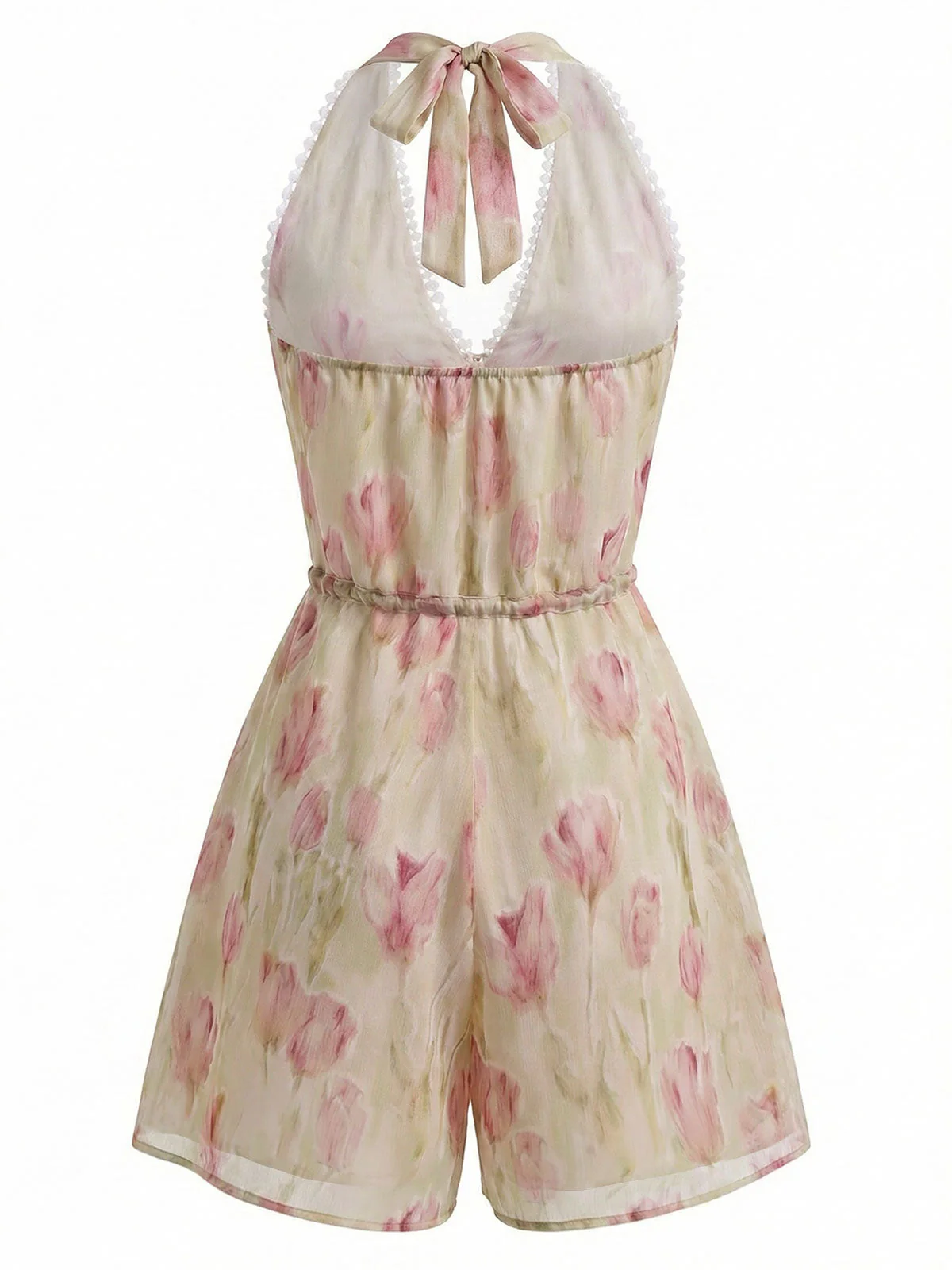 [Pre-Sale] Pink 1940s Tulip-Beaded Drawstring Romper - Image 4