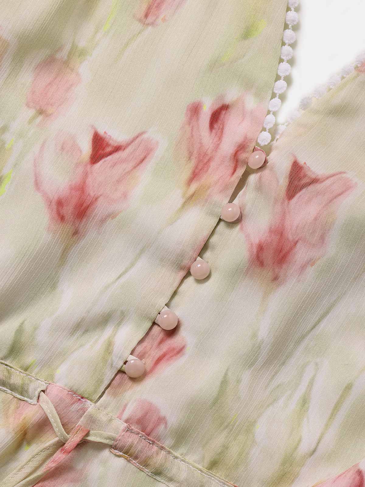 [Pre-Sale] Pink 1940s Tulip-Beaded Drawstring Romper - Image 7