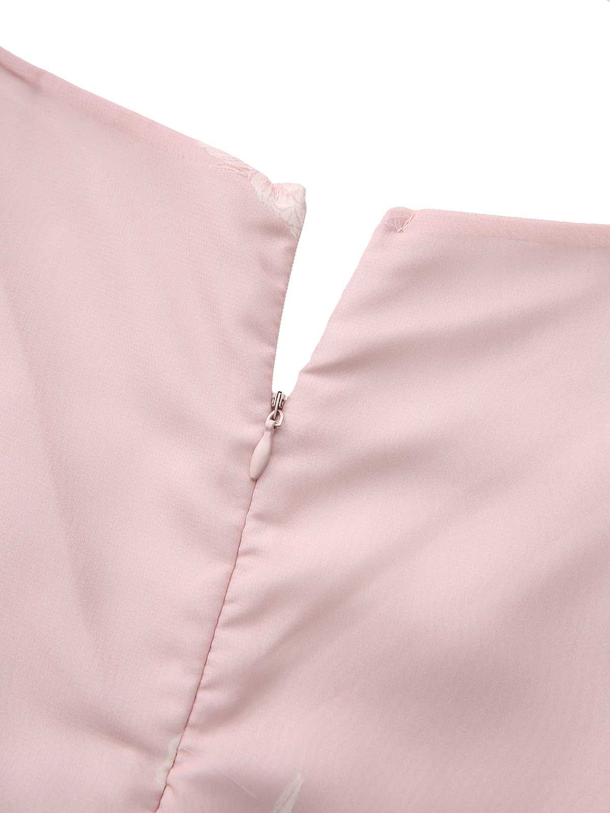 Pink 1940s V-Neck Floral Belted Sleeveless Dress - Image 4