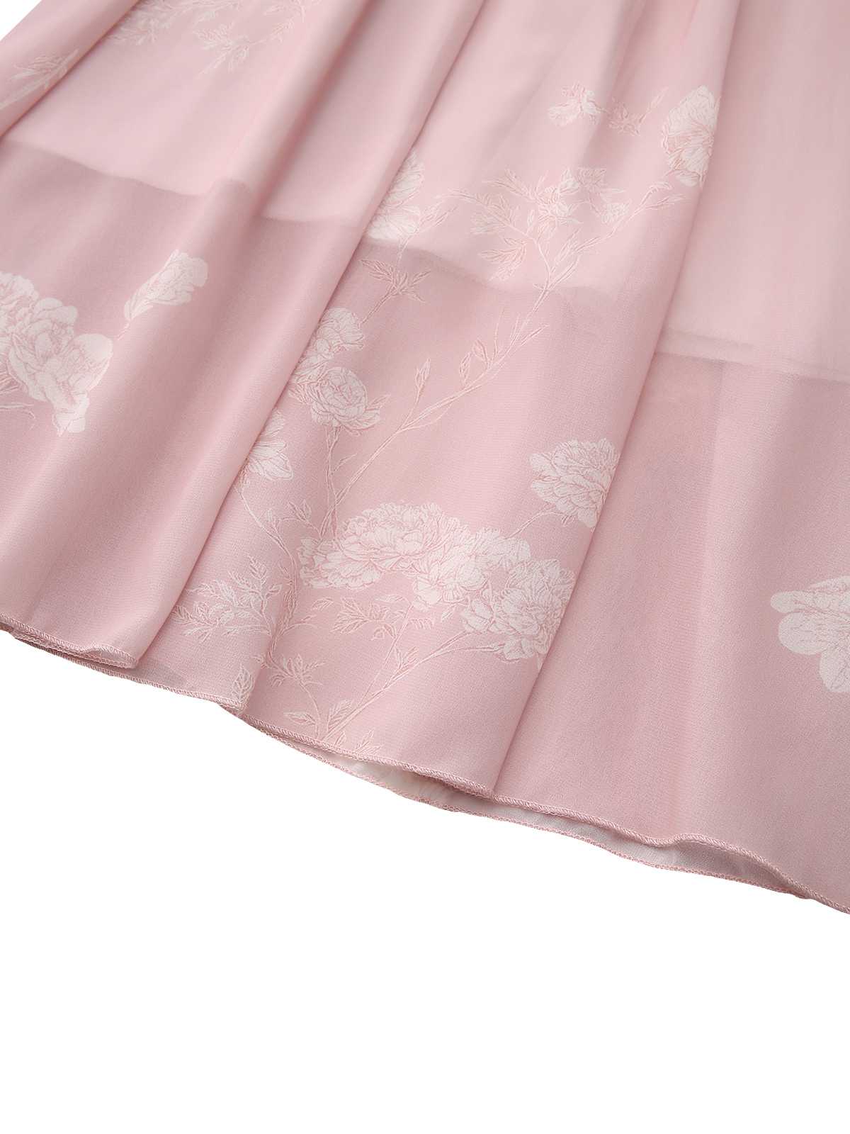 Pink 1940s V-Neck Floral Belted Sleeveless Dress - Image 6