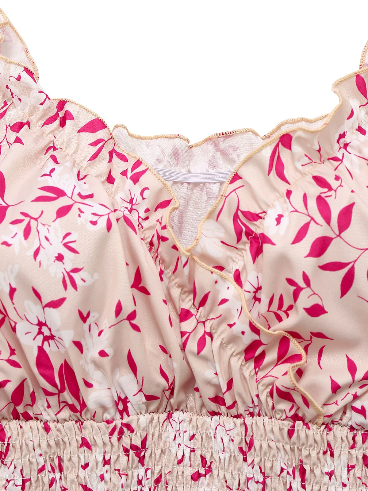 Pink 1940s V-Neck Floral Puff Sleeve Dress - Image 3