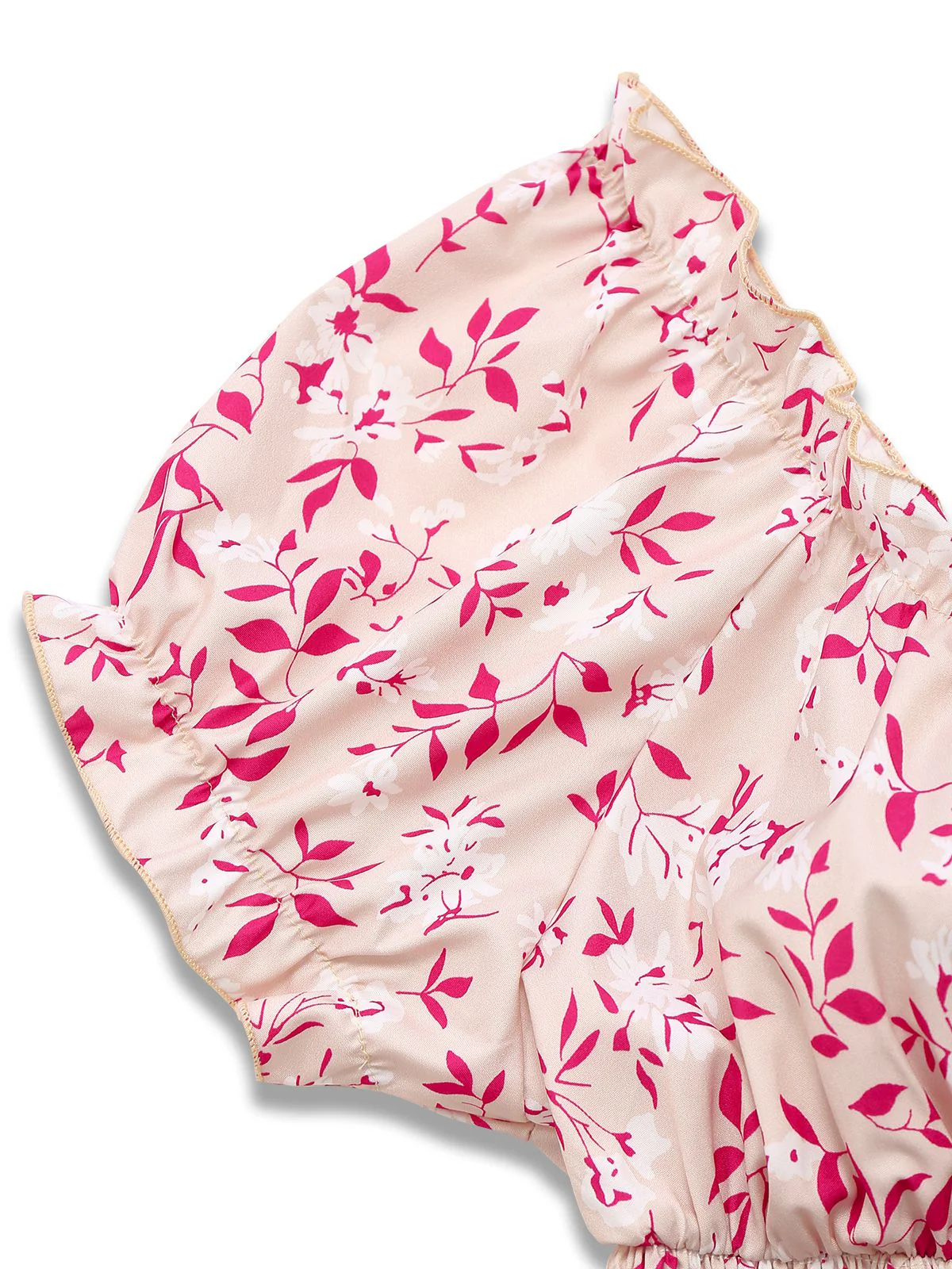 Pink 1940s V-Neck Floral Puff Sleeve Dress - Image 4