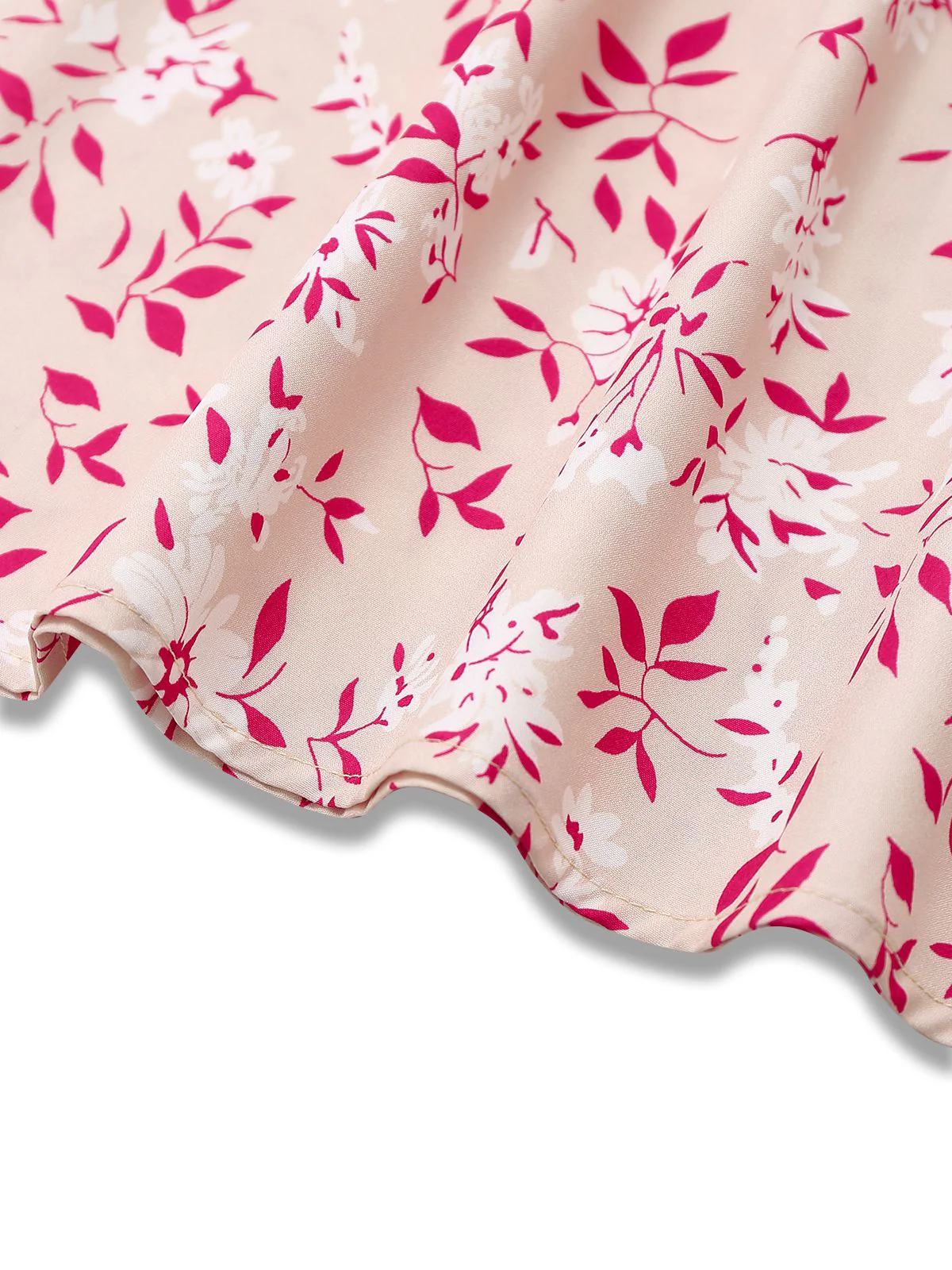 Pink 1940s V-Neck Floral Puff Sleeve Dress - Image 5