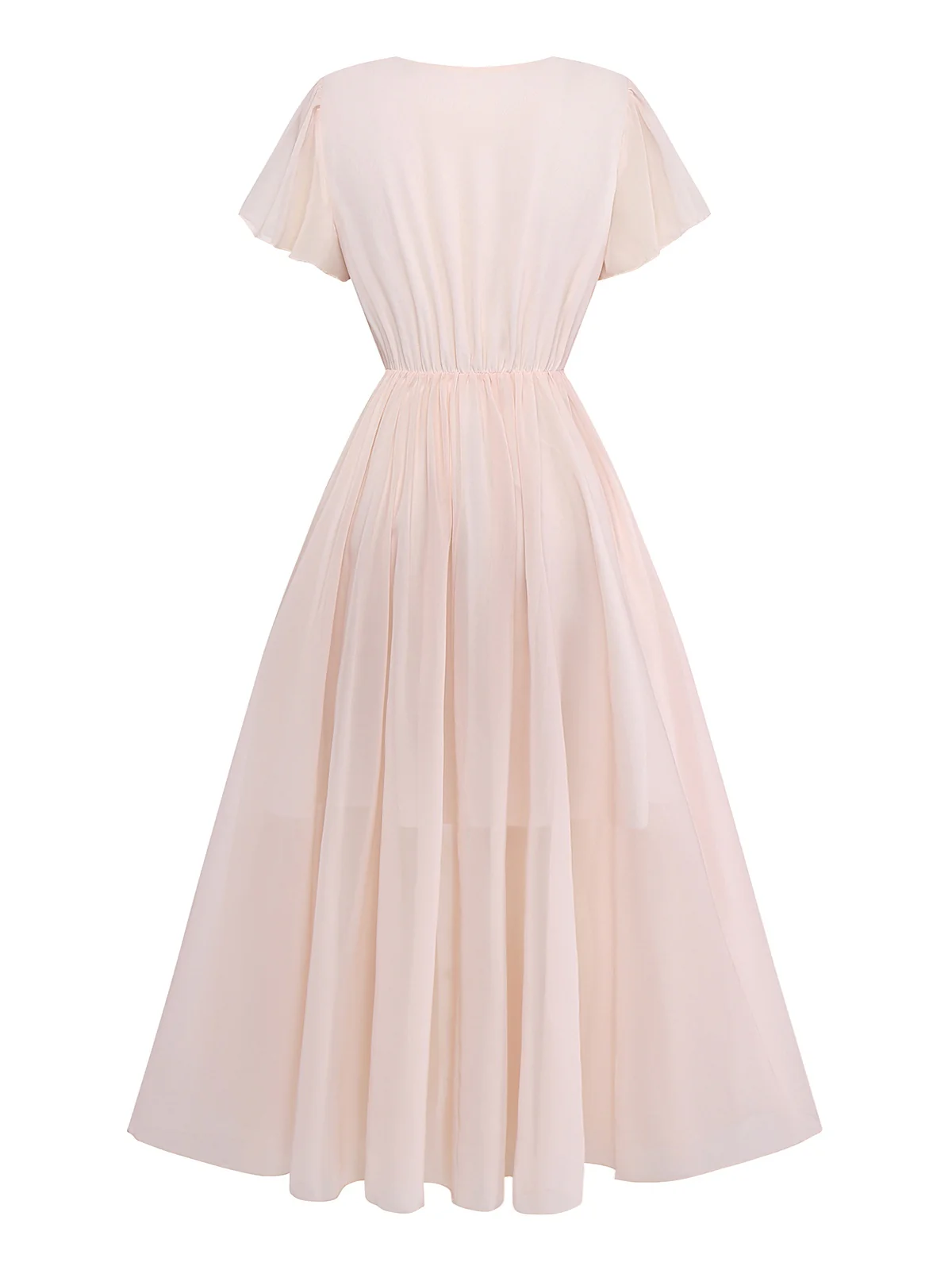 Pink 1940s V-Neck Ruffle Sleeve Floral Print Dress - Image 3