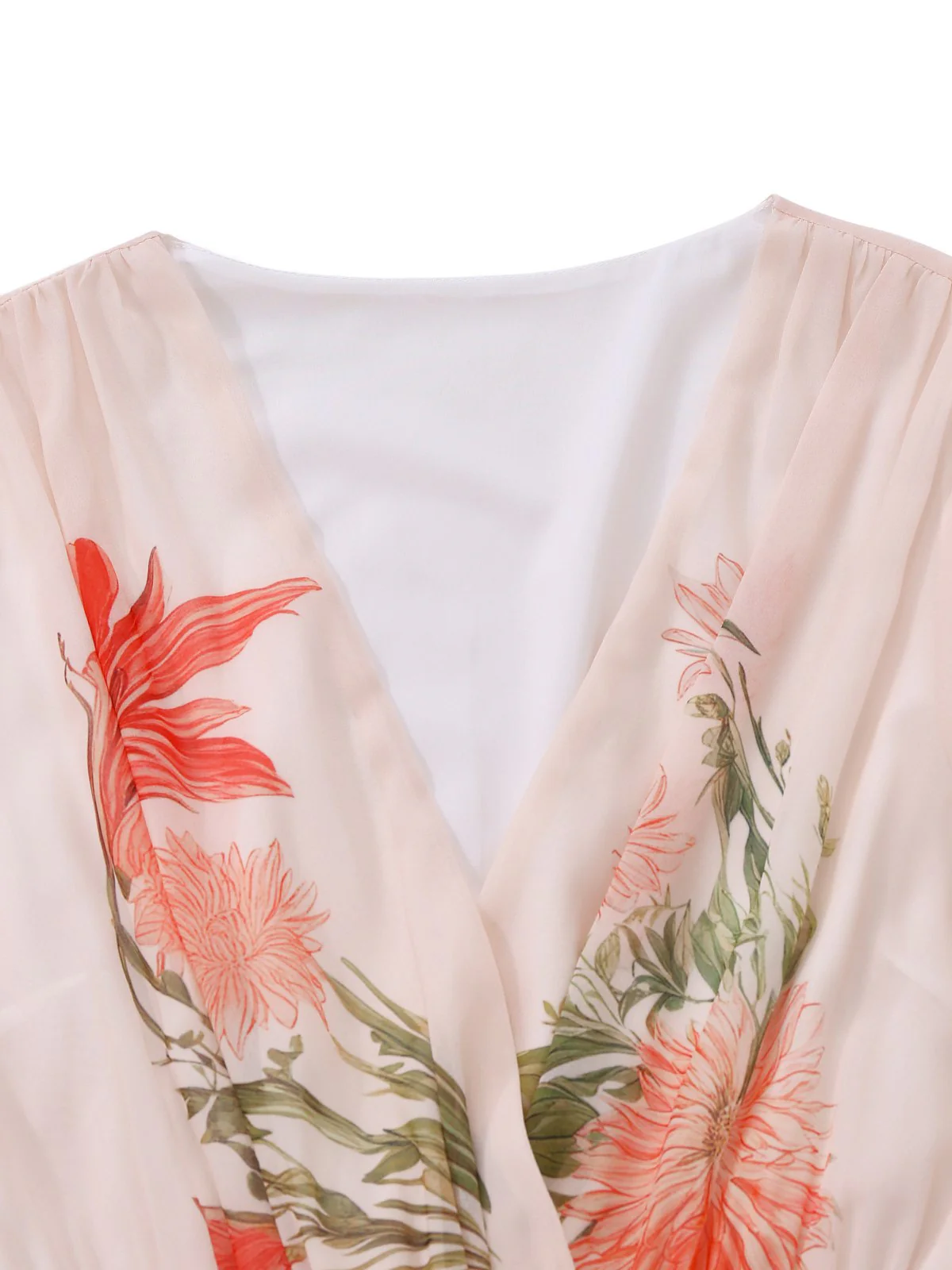 Pink 1940s V-Neck Ruffle Sleeve Floral Print Dress - Image 5