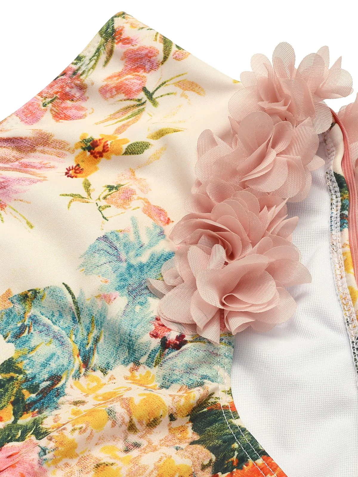Pink 1950s 3D Lace Floral One-Shoulder Swimsuit - Image 5