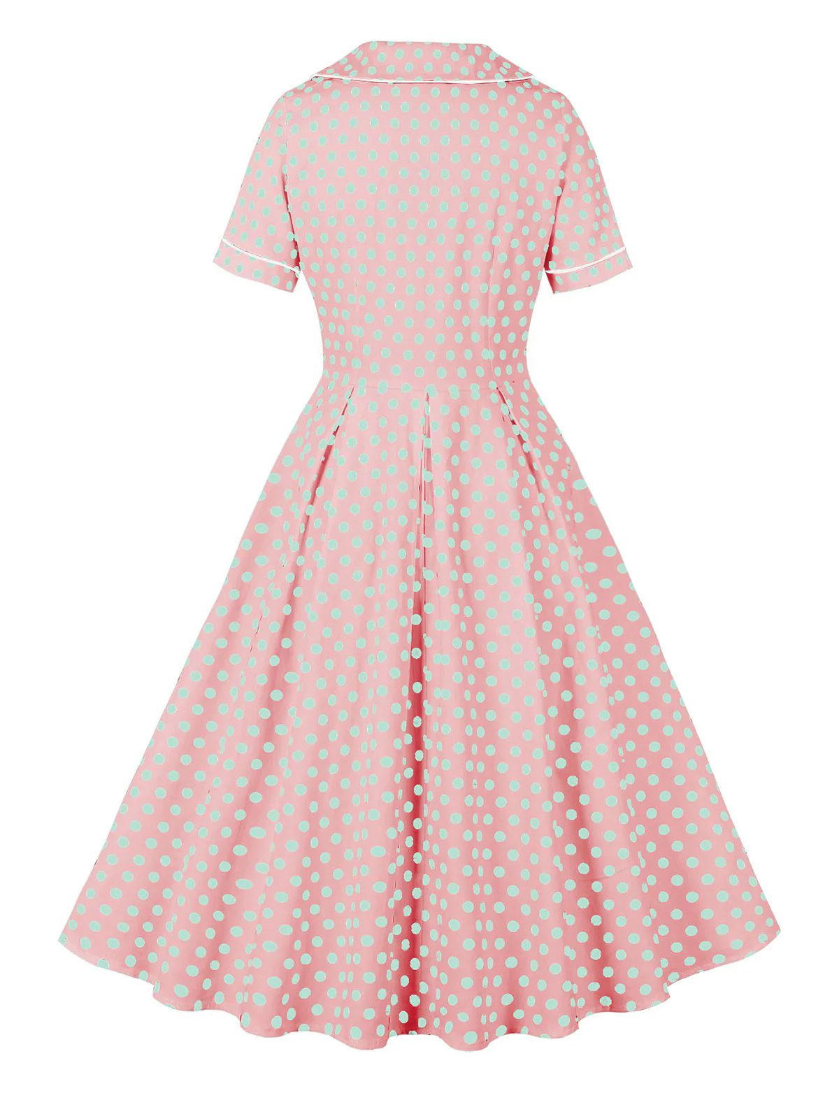 Pink 1950s Blue Polka Dot Lapel Dress - Image 2