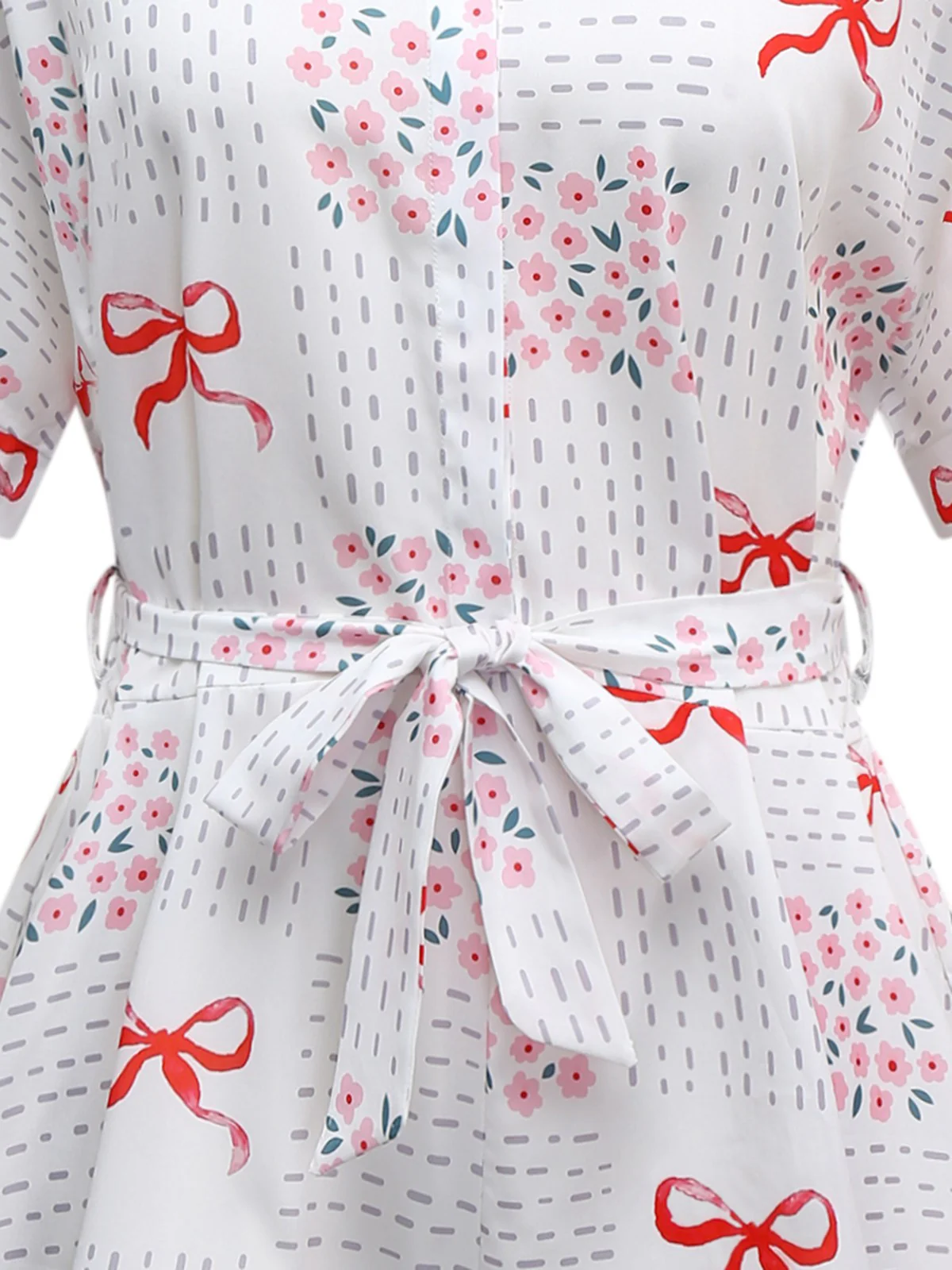 Pink 1950s Bow & Floral Belted Lapel Romper - Image 6