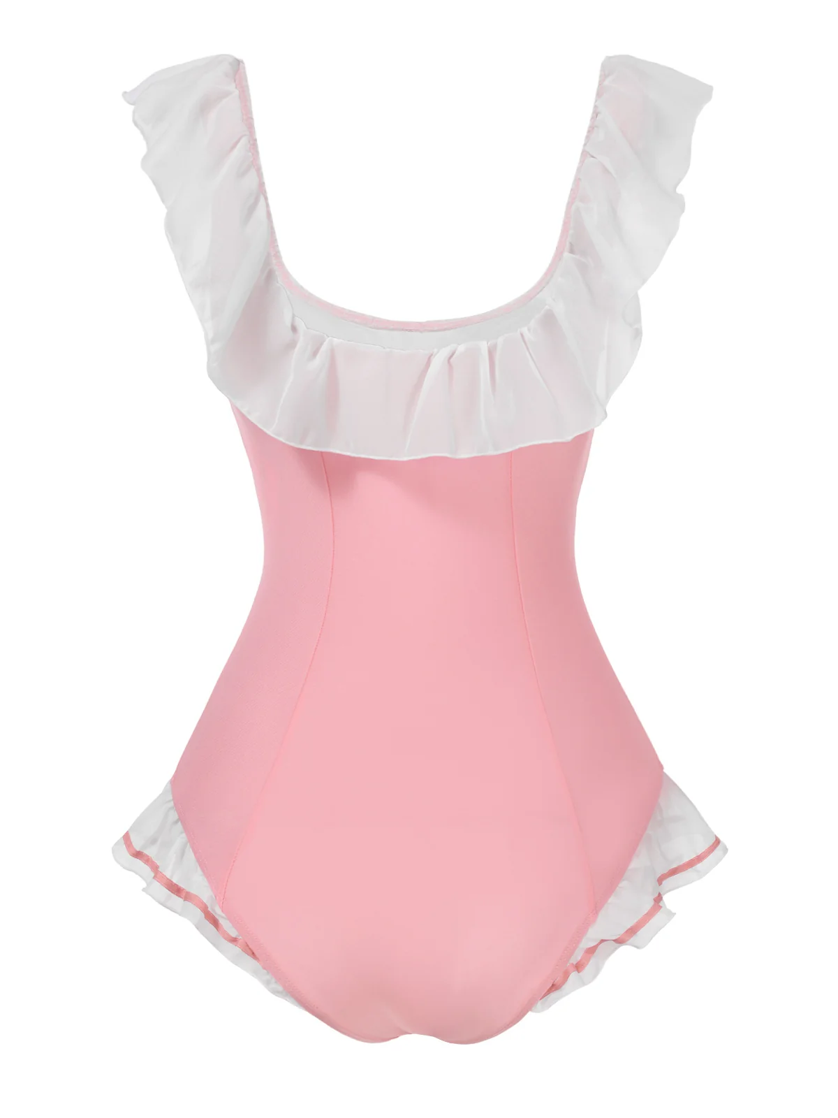Pink 1950s Bowknot Lapel One-Piece Swimsuit - Image 4