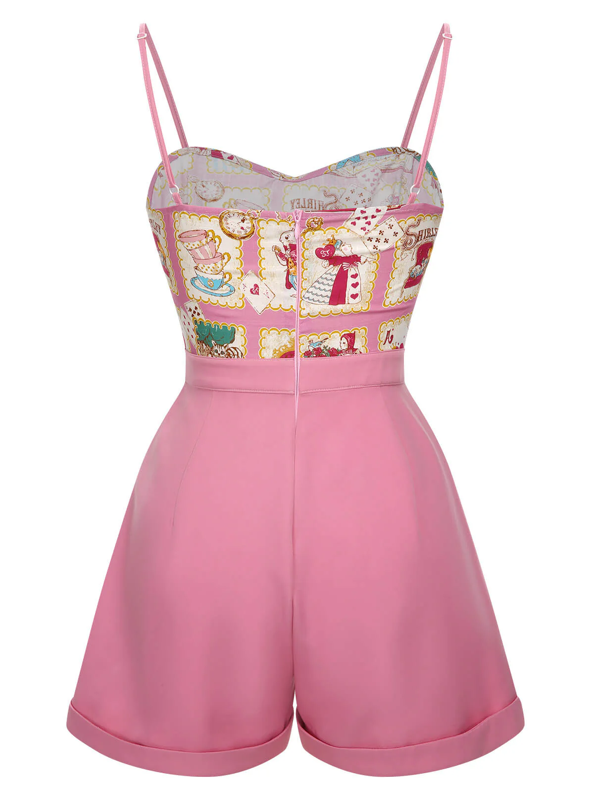 Pink 1950s Cartoon Pattern Spaghetti Strap Romper - Image 4