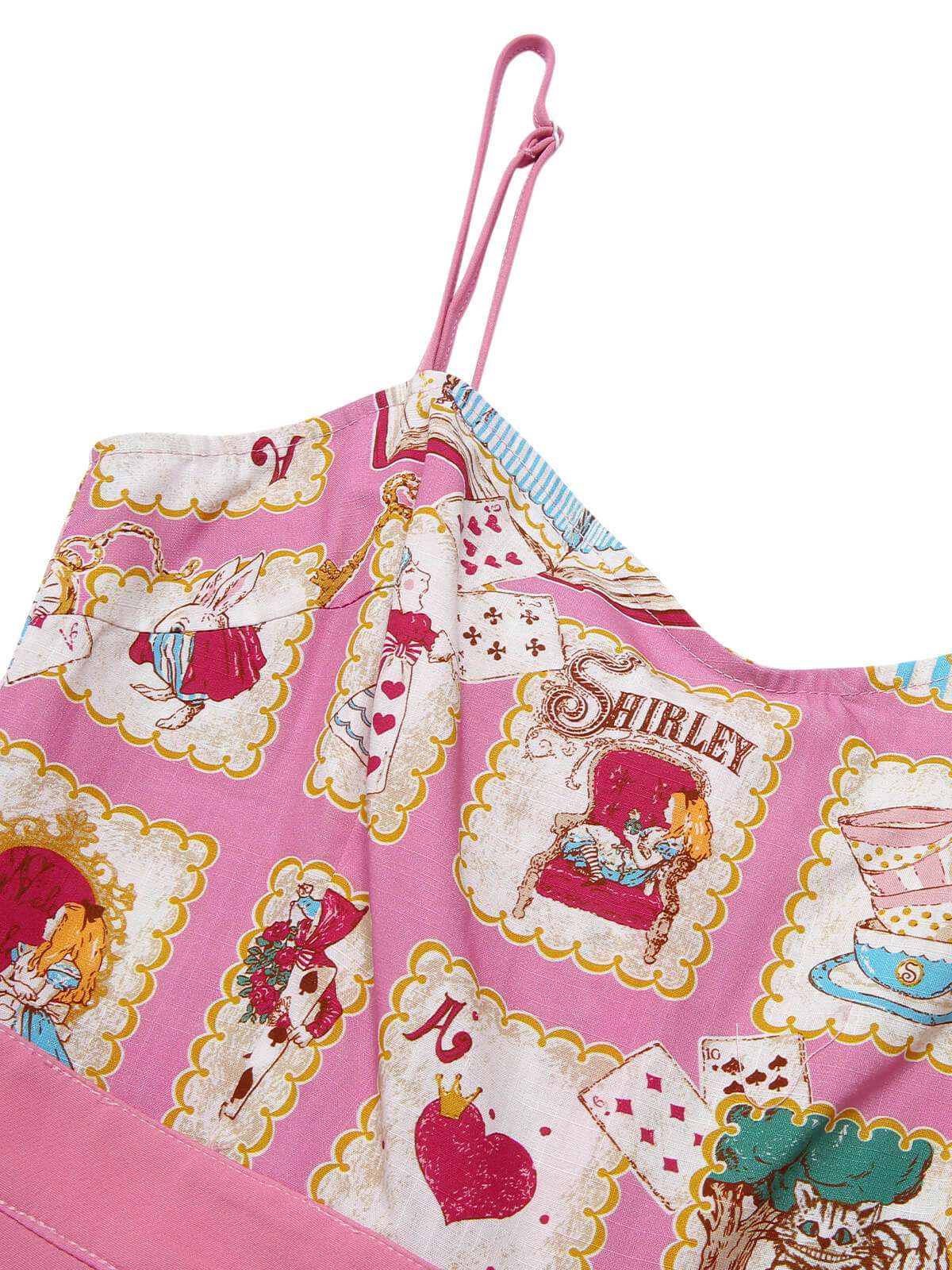 Pink 1950s Cartoon Pattern Spaghetti Strap Romper - Image 5