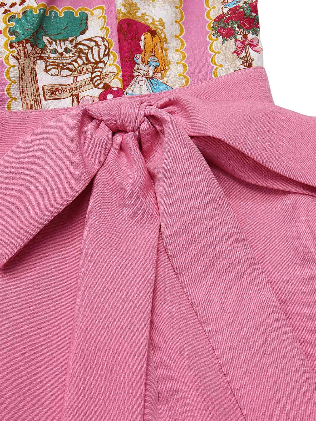 Pink 1950s Cartoon Pattern Spaghetti Strap Romper - Image 7