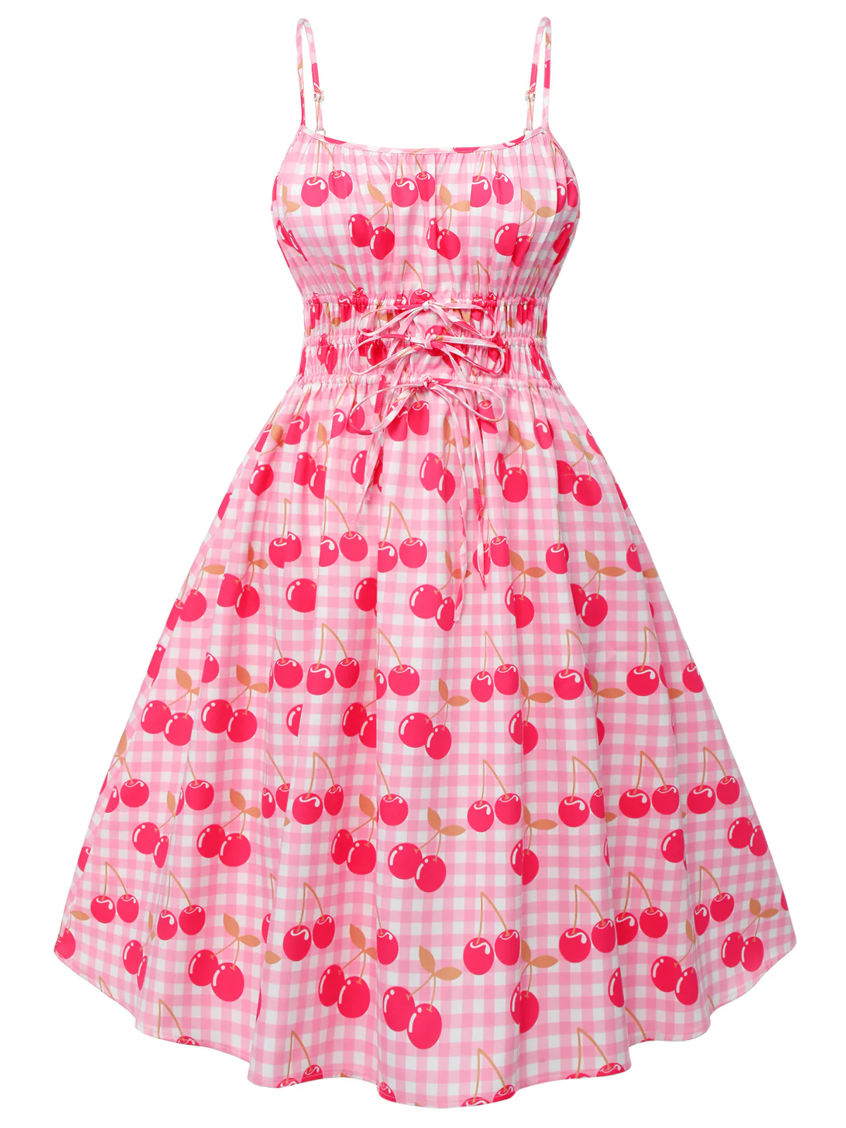 Pink 1950s Cherry Spaghetti Strap Dress - Image 2