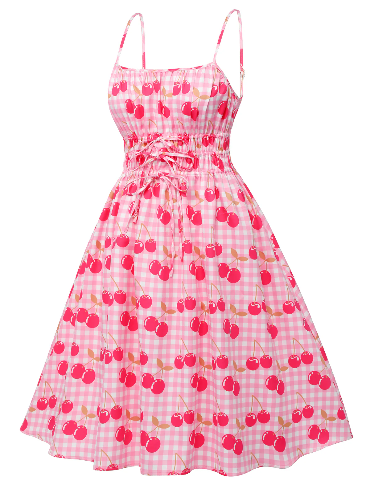 Pink 1950s Cherry Spaghetti Strap Dress - Image 3
