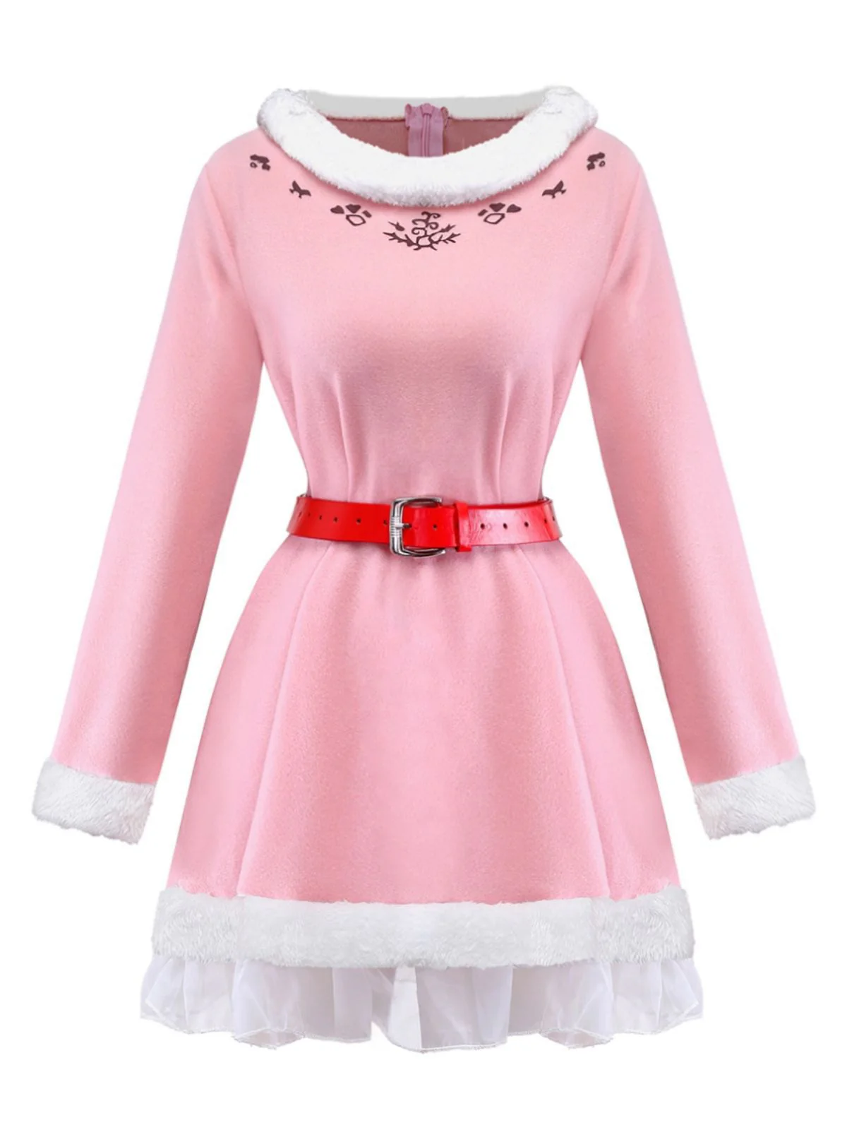 Pink 1950s Christmas Elf Plush-Edged Dress Set - Image 4