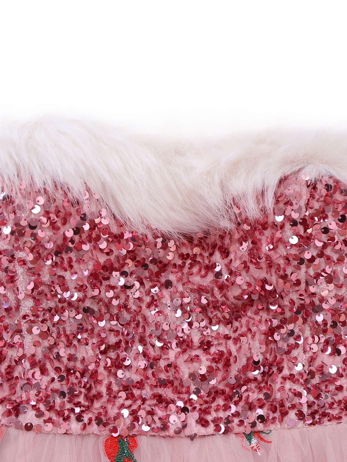 Pink 1950s Christmas Furry Strapless Sequined Mesh Dress - Image 6