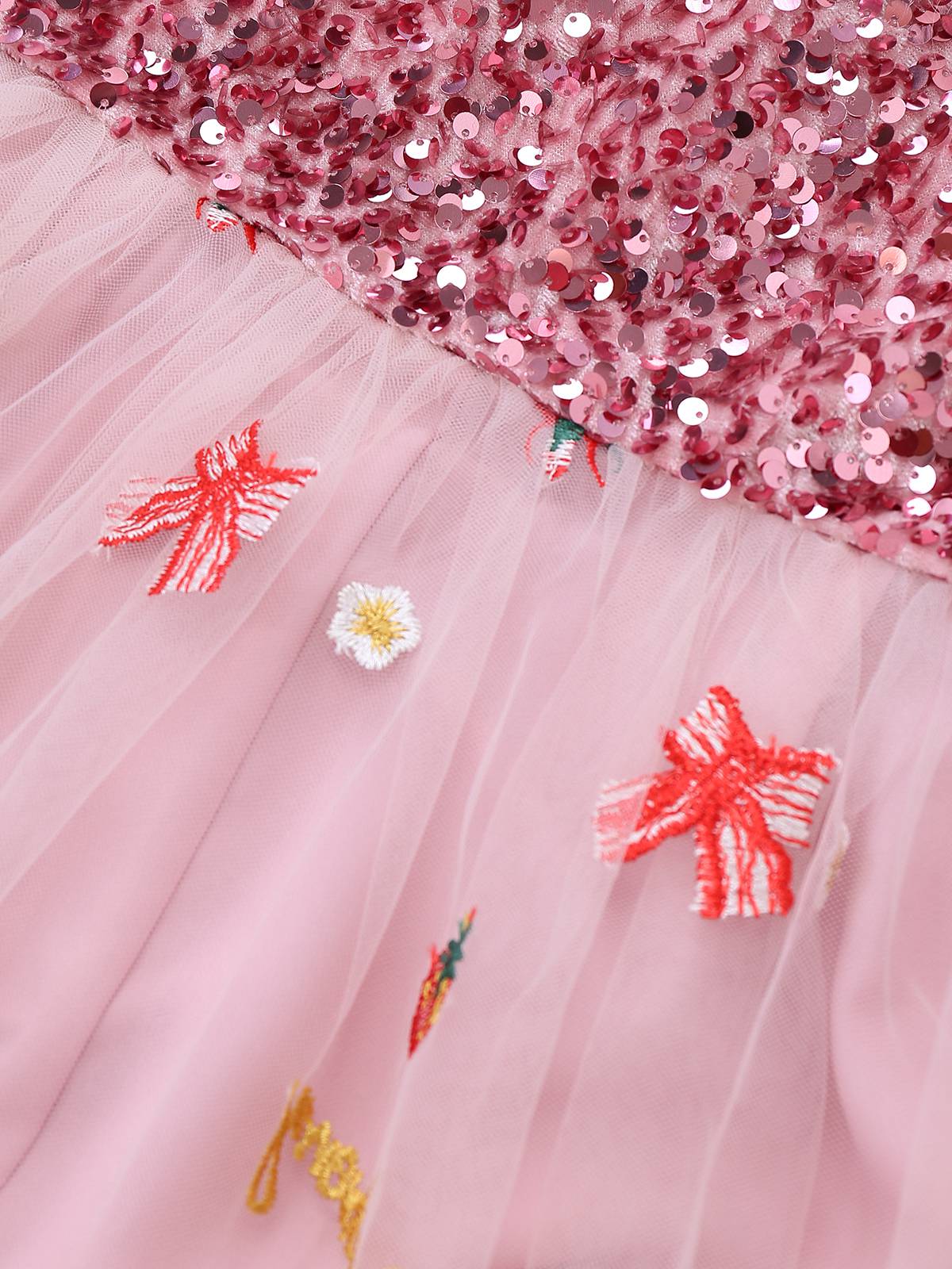 Pink 1950s Christmas Furry Strapless Sequined Mesh Dress - Image 7