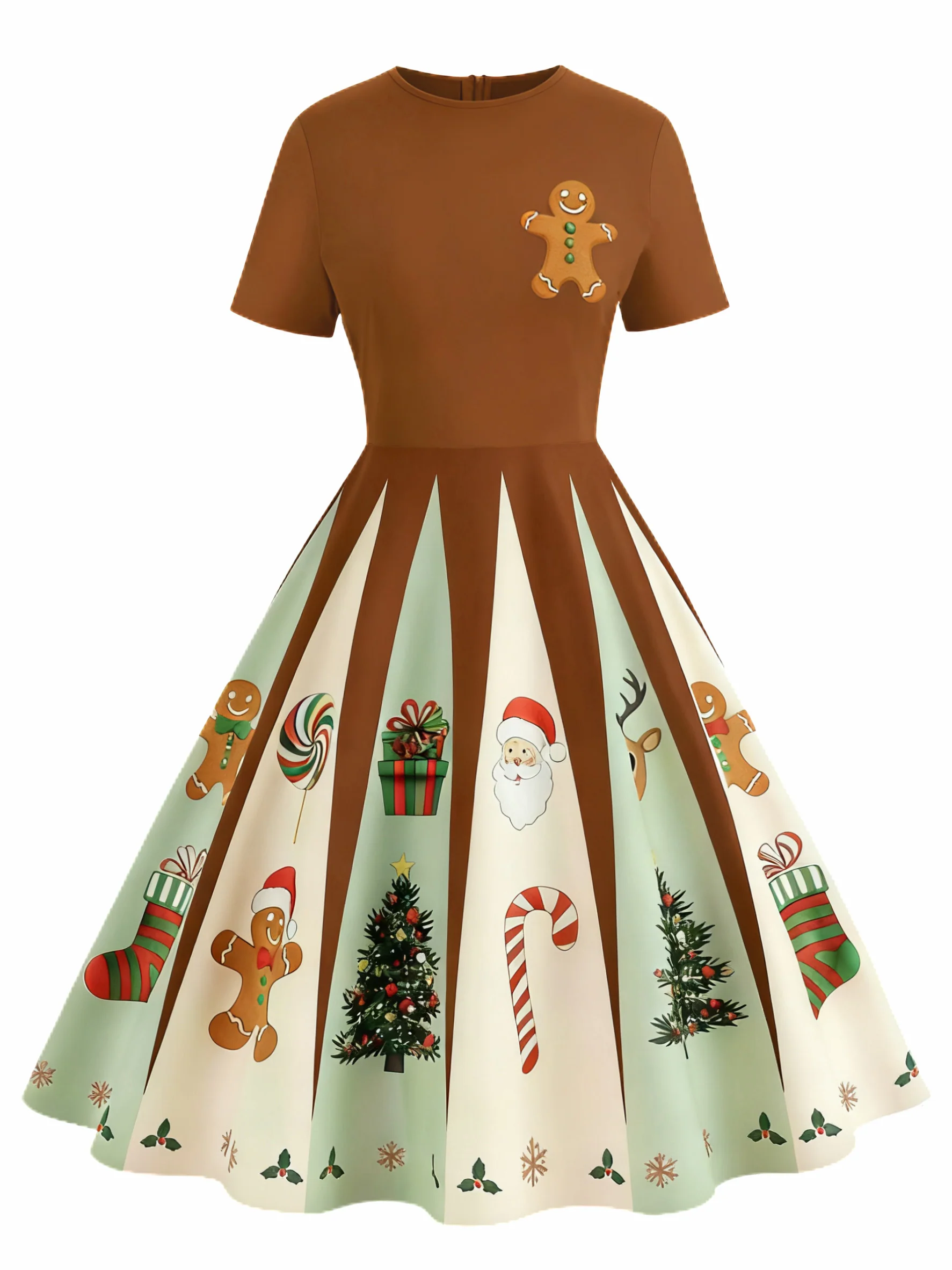 Pink 1950s Christmas Snowflake Swing Dress - Image 7