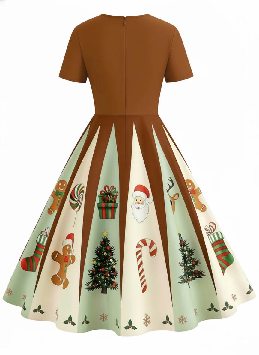 Pink 1950s Christmas Snowflake Swing Dress - Image 9
