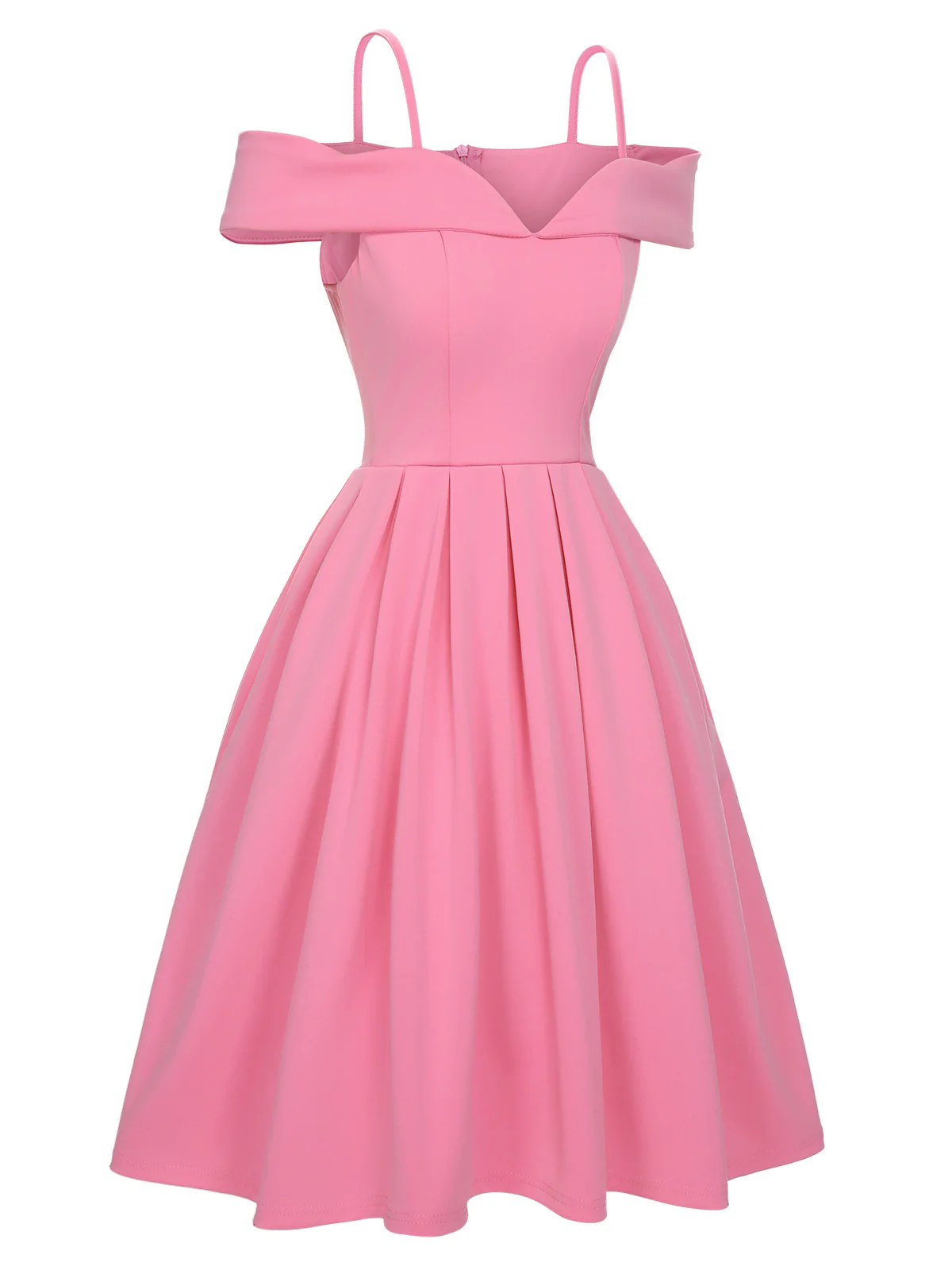Pink 1950s Cold Shoulder Solid Dress - Image 2