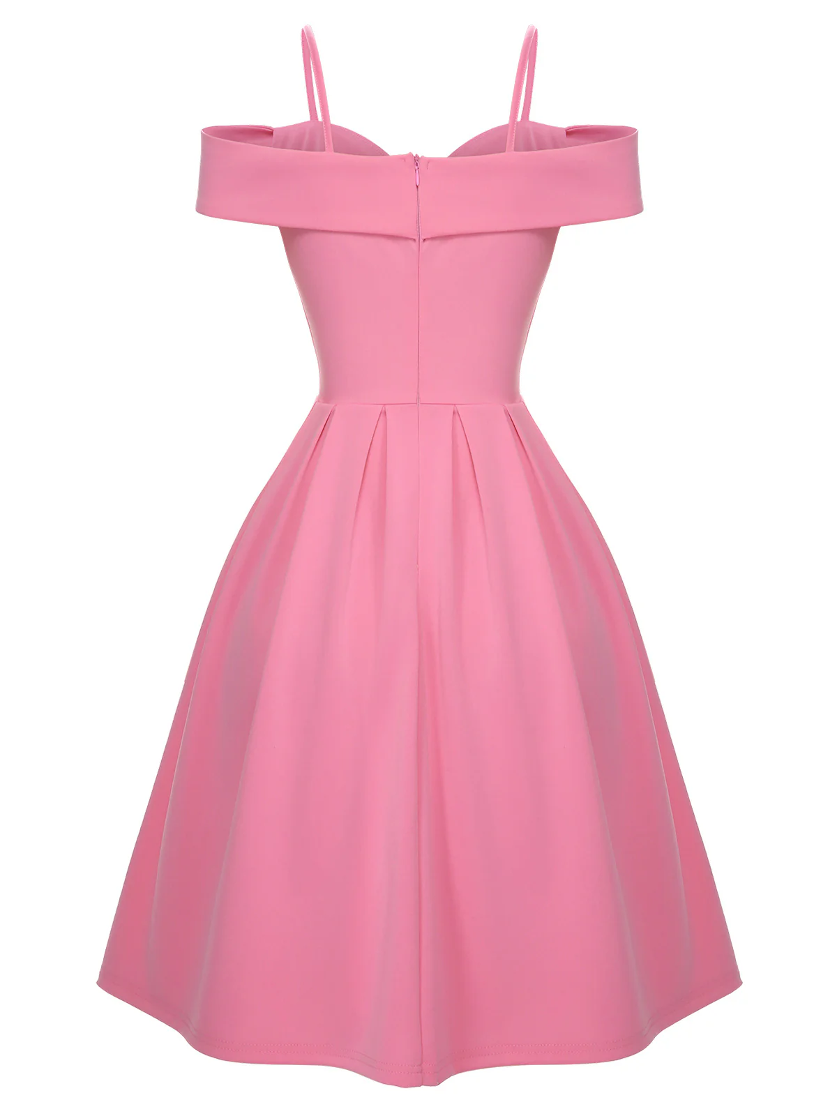 Pink 1950s Cold Shoulder Solid Dress - Image 3